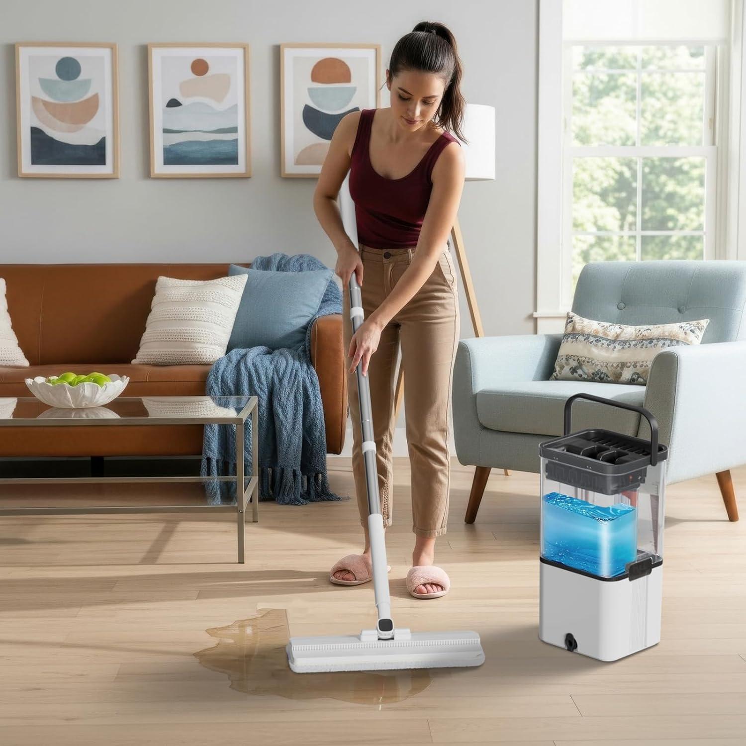 Juego de trapeador y cubo Midyb con 2 almohadillas de microfibra