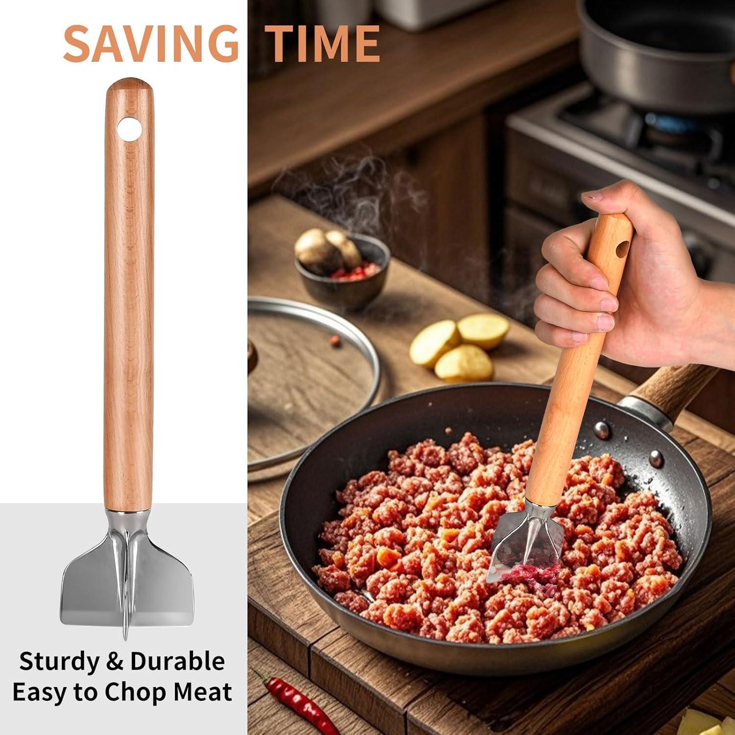 Picador de Carne Inoxidable ANZIUS 27.94 cm con Mango de Madera