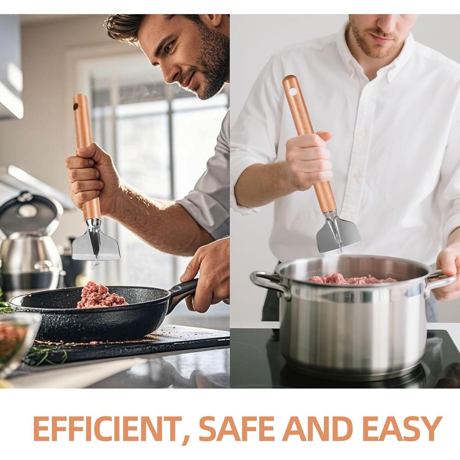 Picador de Carne Inoxidable ANZIUS 27.94 cm con Mango de Madera