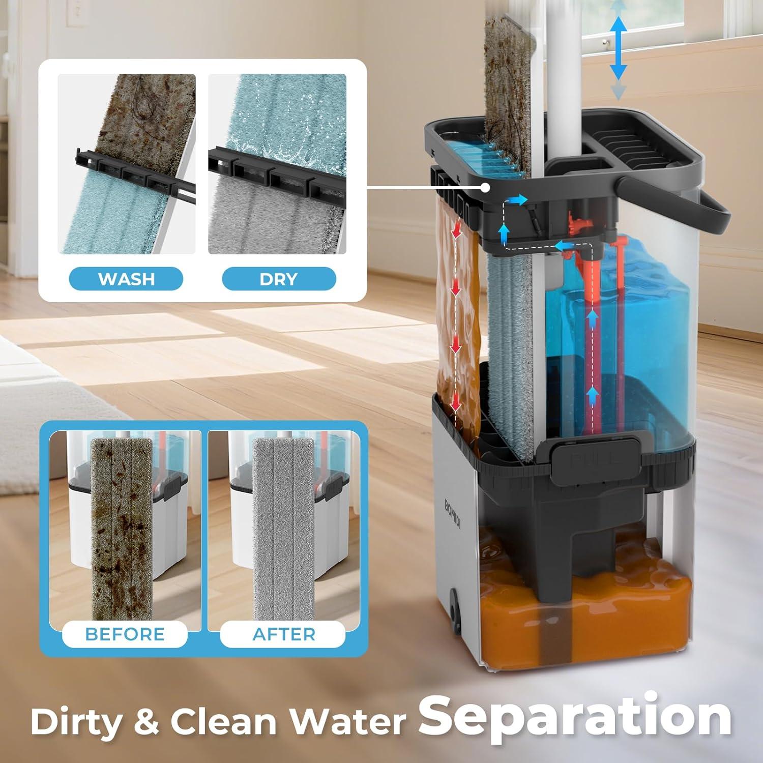 Juego de trapeador y cubo BOMIDI M21 con 6 almohadillas de microfibra