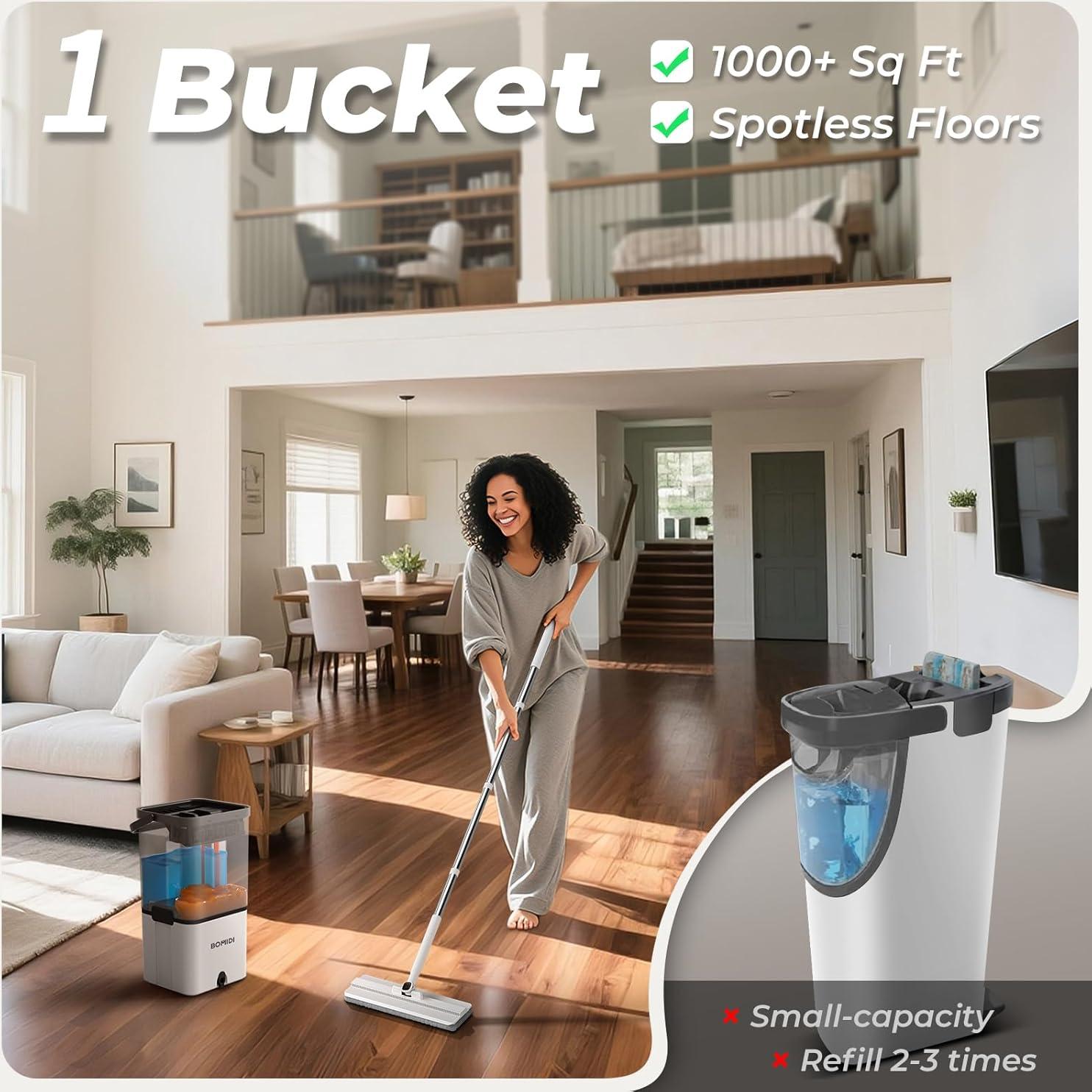 Juego de trapeador y cubo BOMIDI M21 con 6 almohadillas de microfibra