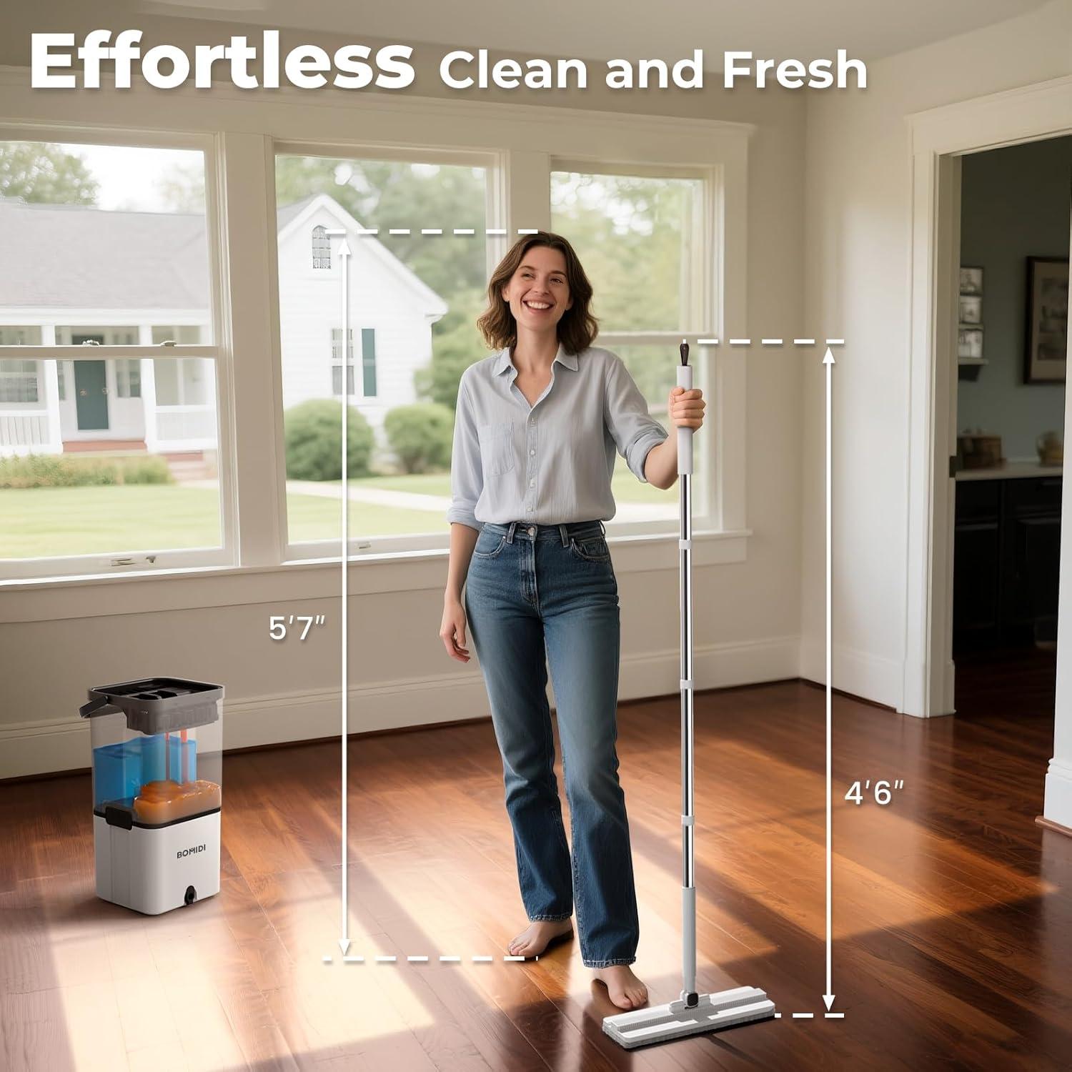 Juego de trapeador y cubo BOMIDI M21 con 6 almohadillas de microfibra