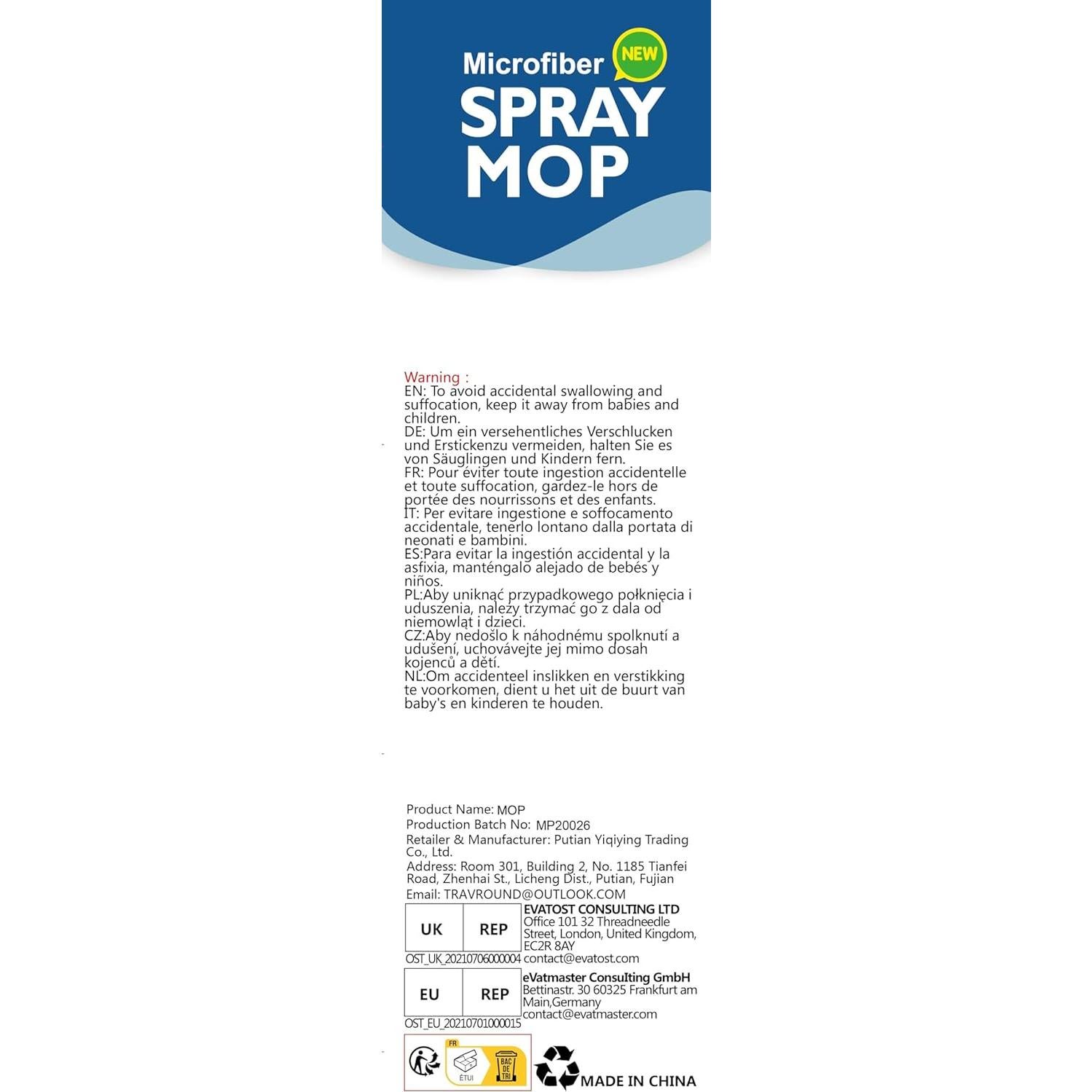 Mopa Spray TRAV-ROUND con 5 Almohadillas Reutilizables 550ML