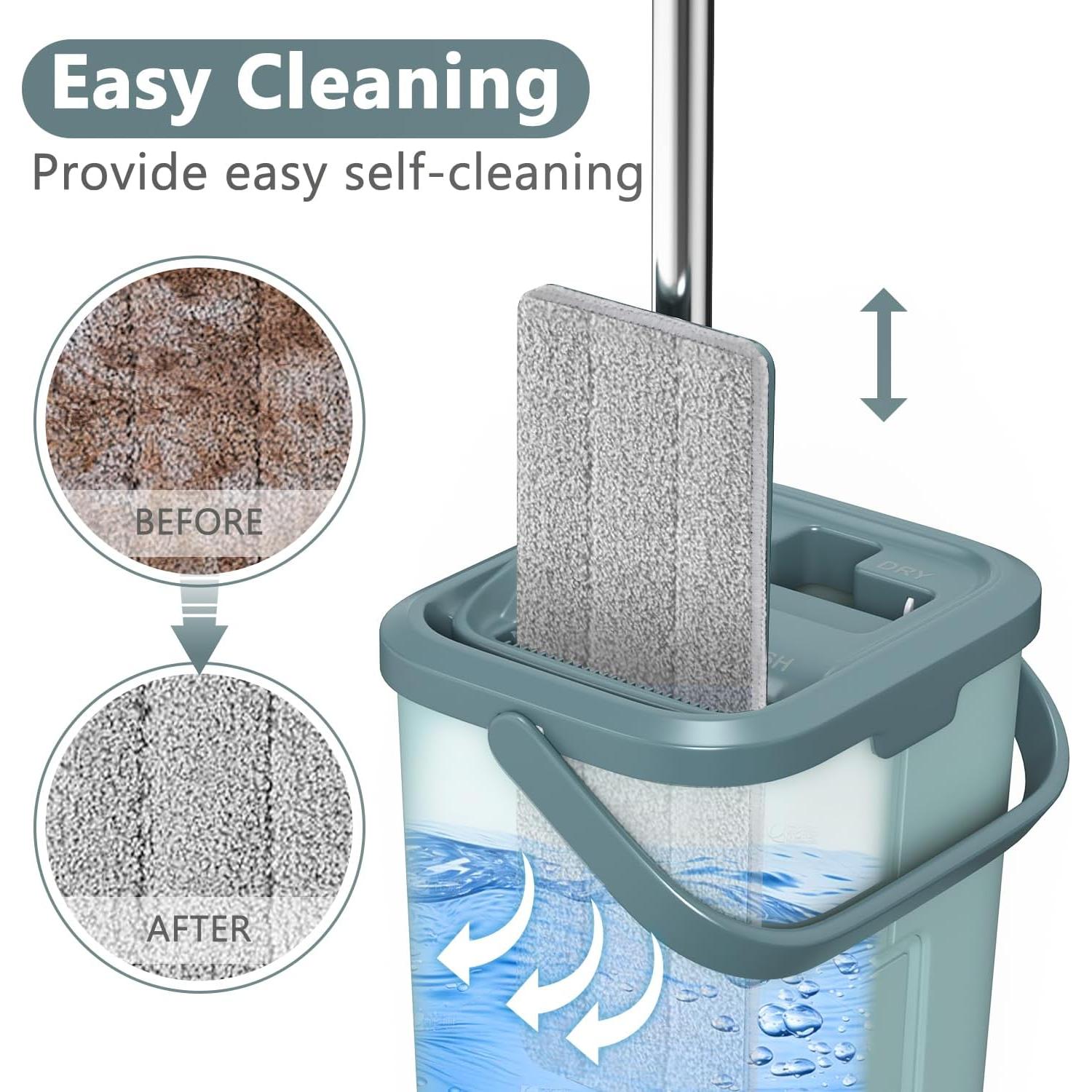 Juego de trapeador y cubo Aifacay con escurridor 4 almohadillas