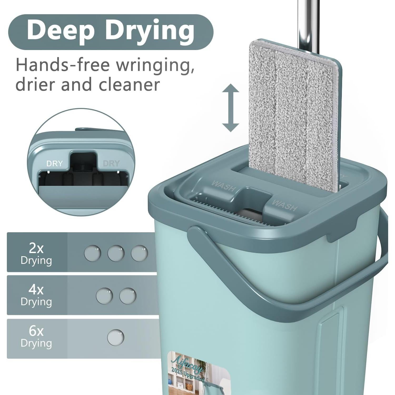 Juego de trapeador y cubo Aifacay con escurridor 4 almohadillas