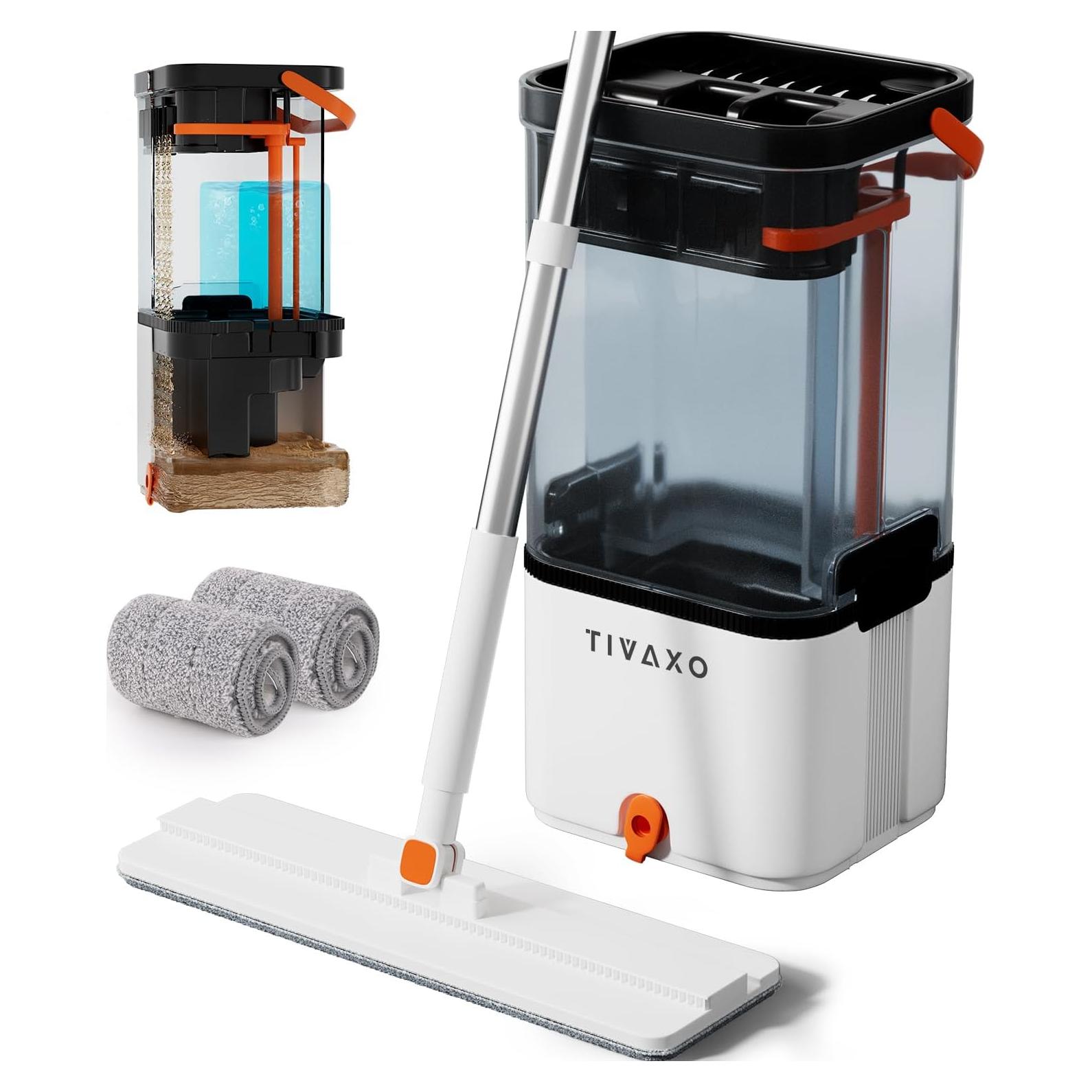 Juego de trapeador plano TIVAXO S22 con cubo y 2 almohadillas