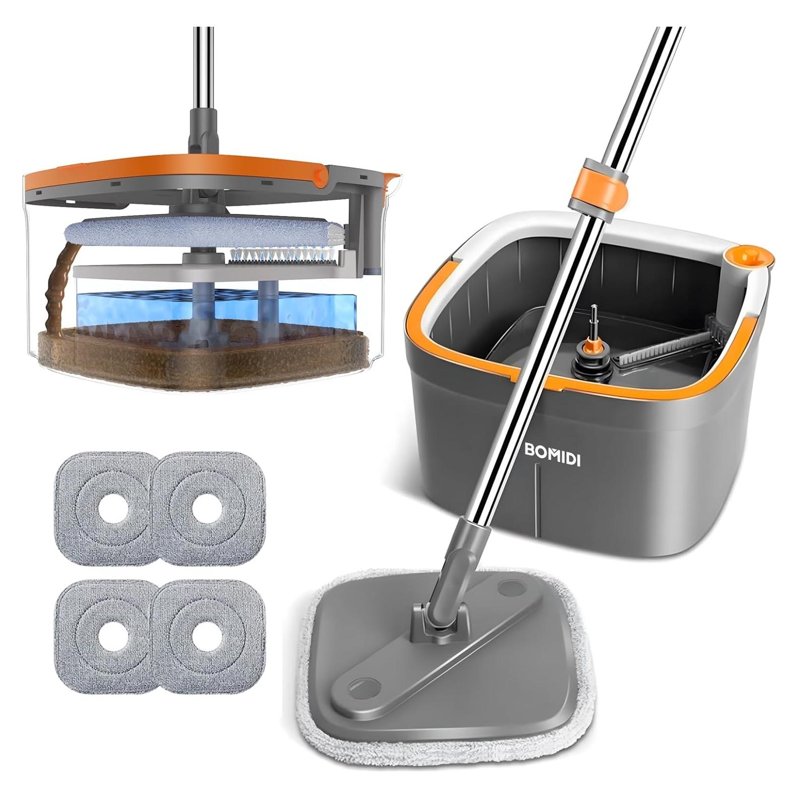 Juego de Mopas Giratorias BOMIDI con Cubo y 4 Almohadillas