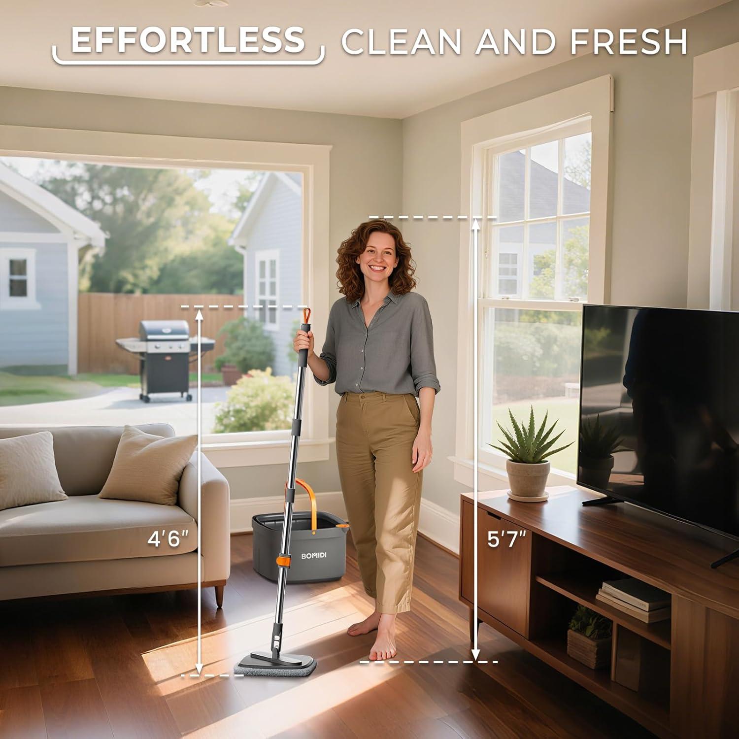 Juego de Mopas Giratorias BOMIDI con Cubo y 4 Almohadillas