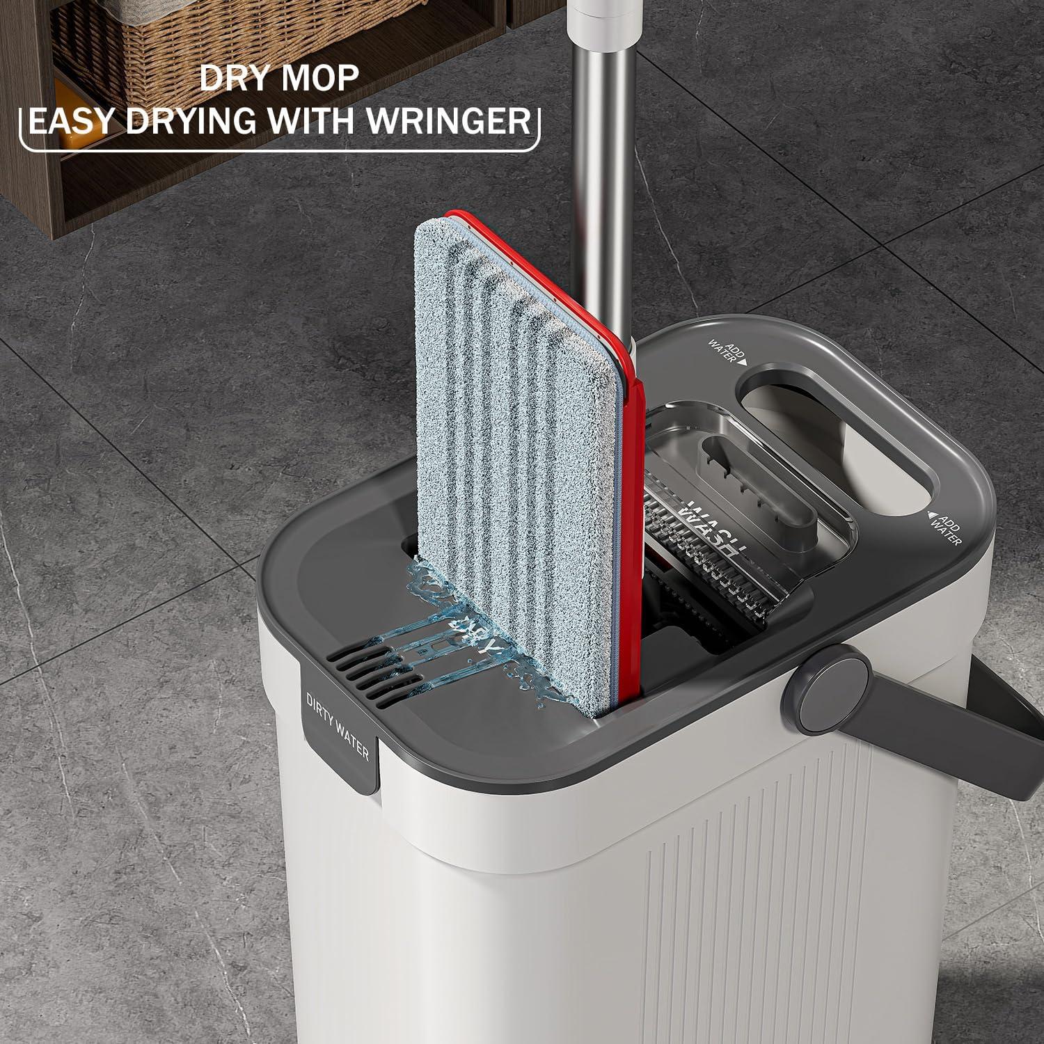 Juego de trapeador y cubo HoMettler con 4 almohadillas de microfibra