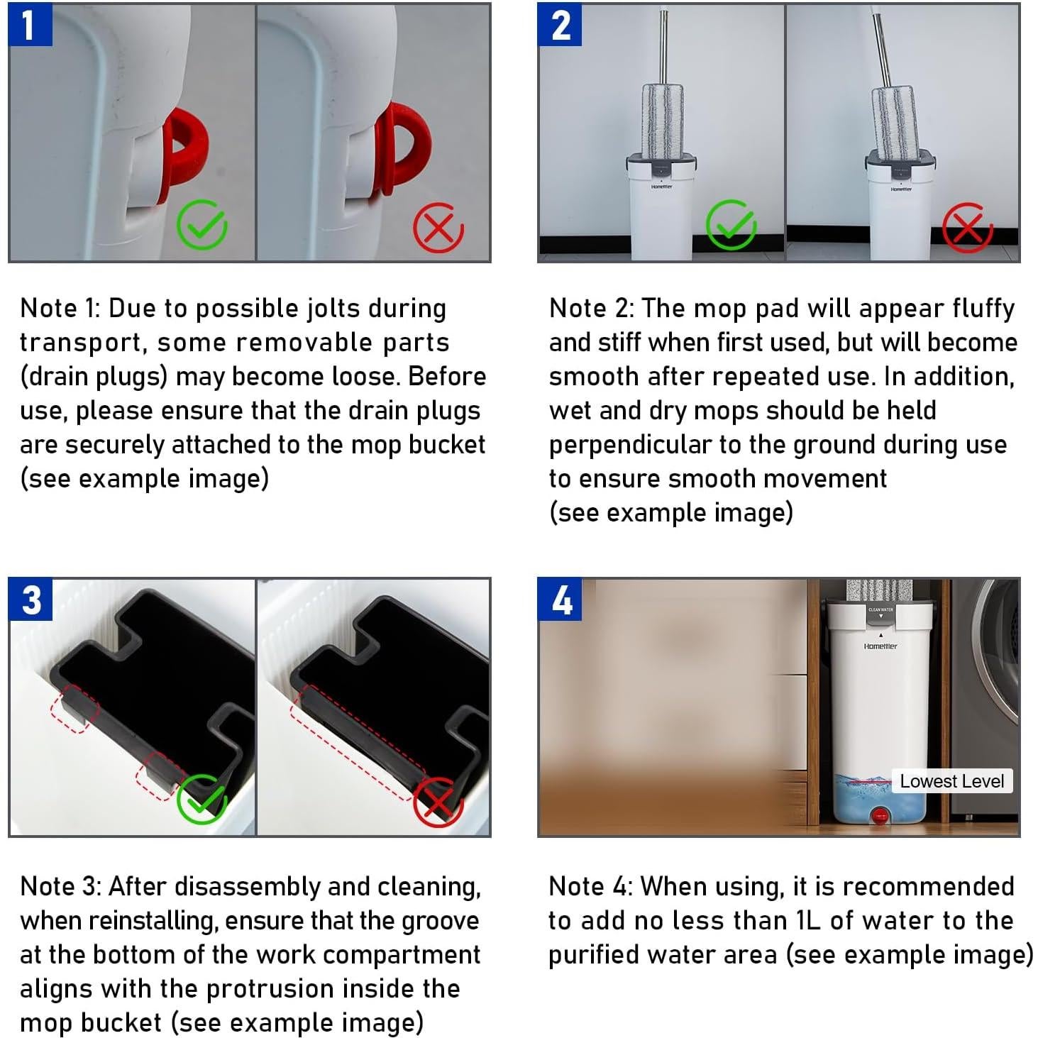 Juego de trapeador y cubo HoMettler con 4 almohadillas de microfibra