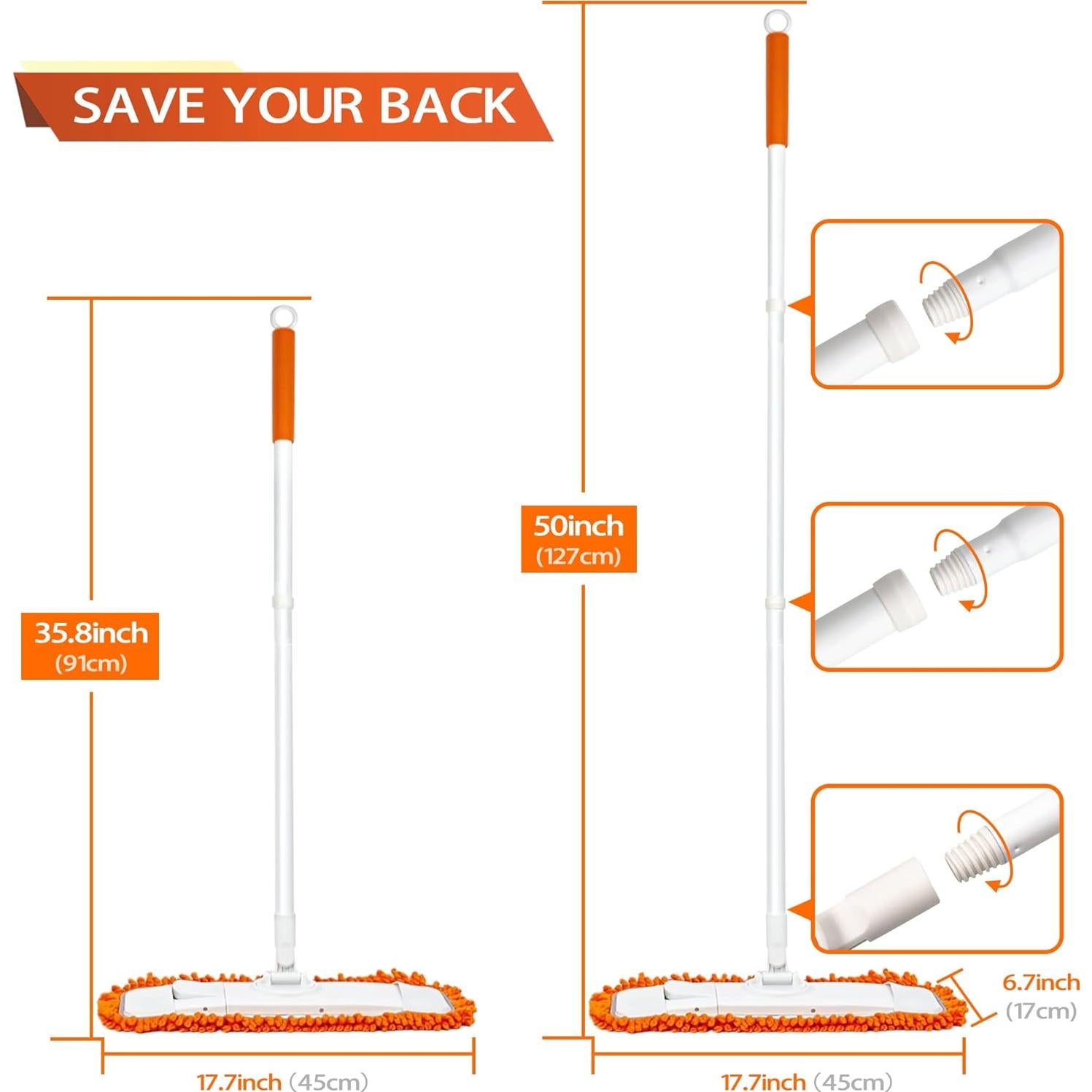 Mopa de Polvo JEHONN con Paño de Microfibra Lavable 90-127 cm