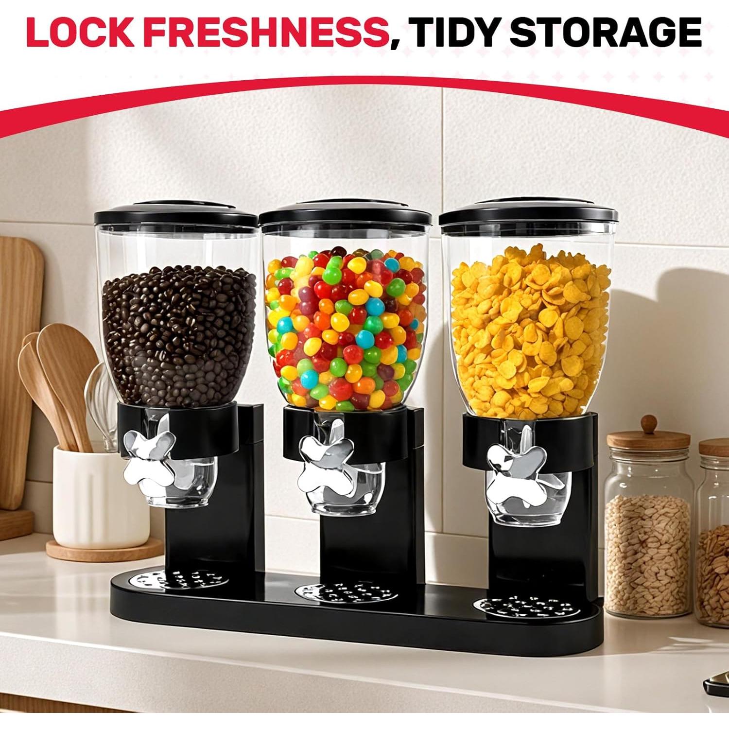 Dispensador de Cereal Triple Adorabby 6L Hermético Negro