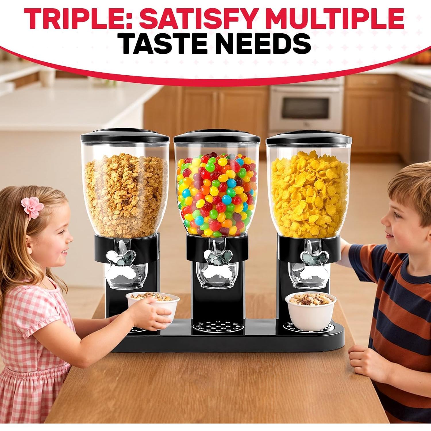 Dispensador de Cereal Triple Adorabby 6L Hermético Negro