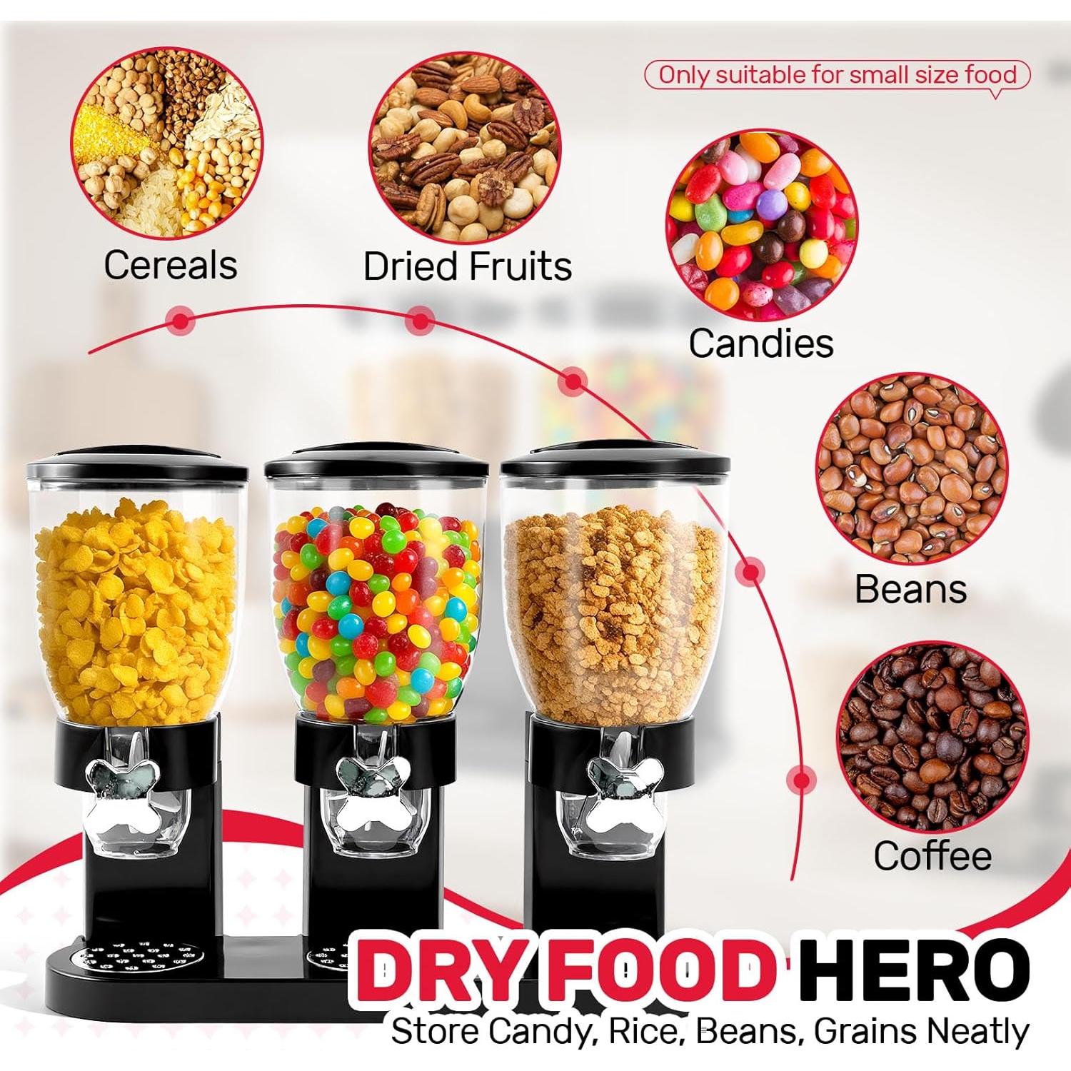 Dispensador de Cereal Triple Adorabby 6L Hermético Negro