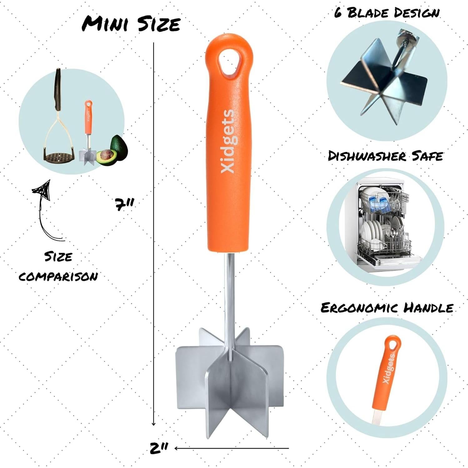 Mini Machacador de Carne Acero Inoxidable Xidgets Naranja