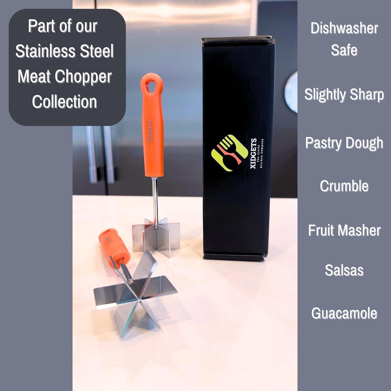 Mini Machacador de Carne Acero Inoxidable Xidgets Naranja