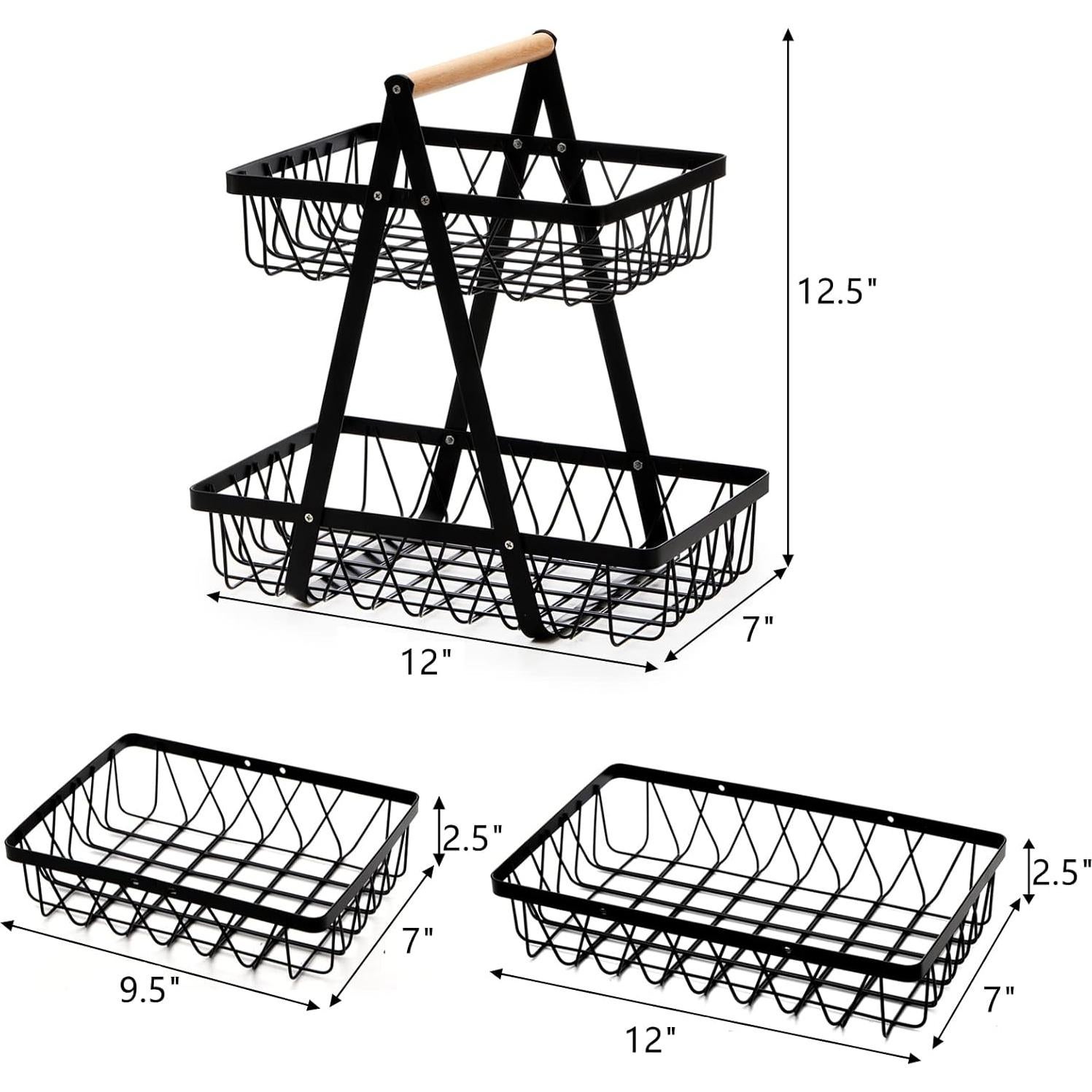 Cesta de Almacenamiento de Metal Dicunoy 2 Niveles Negra