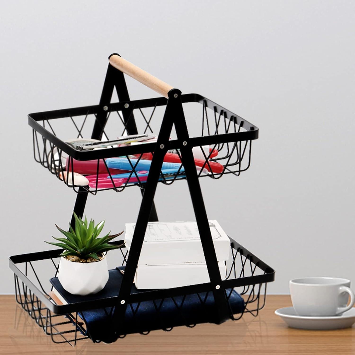 Cesta de Almacenamiento de Metal Dicunoy 2 Niveles Negra