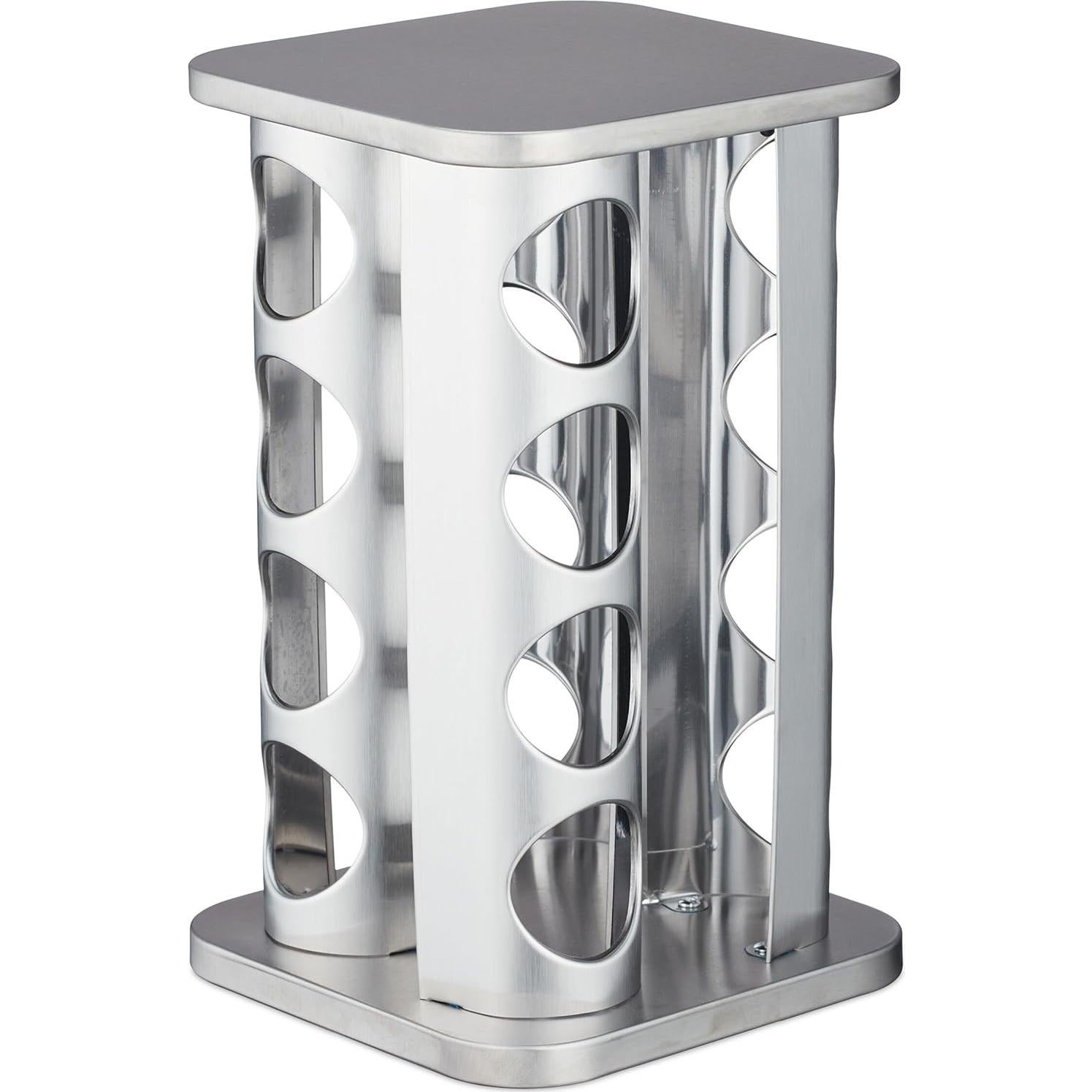 Carrusel de Especias Relaxdays, 16 Tarros, Acero Inoxidable, 28x20x20 cm