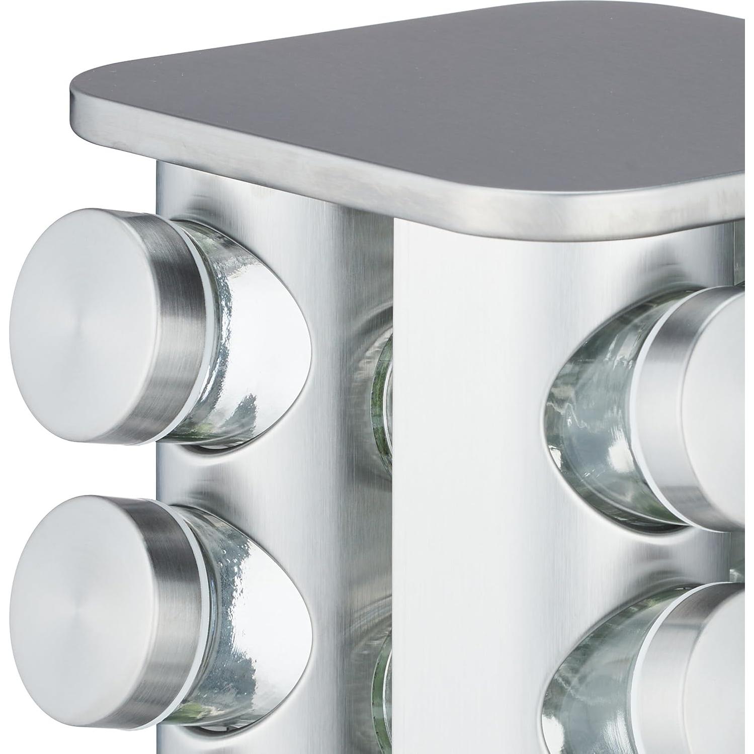 Carrusel de Especias Relaxdays, 16 Tarros, Acero Inoxidable, 28x20x20 cm