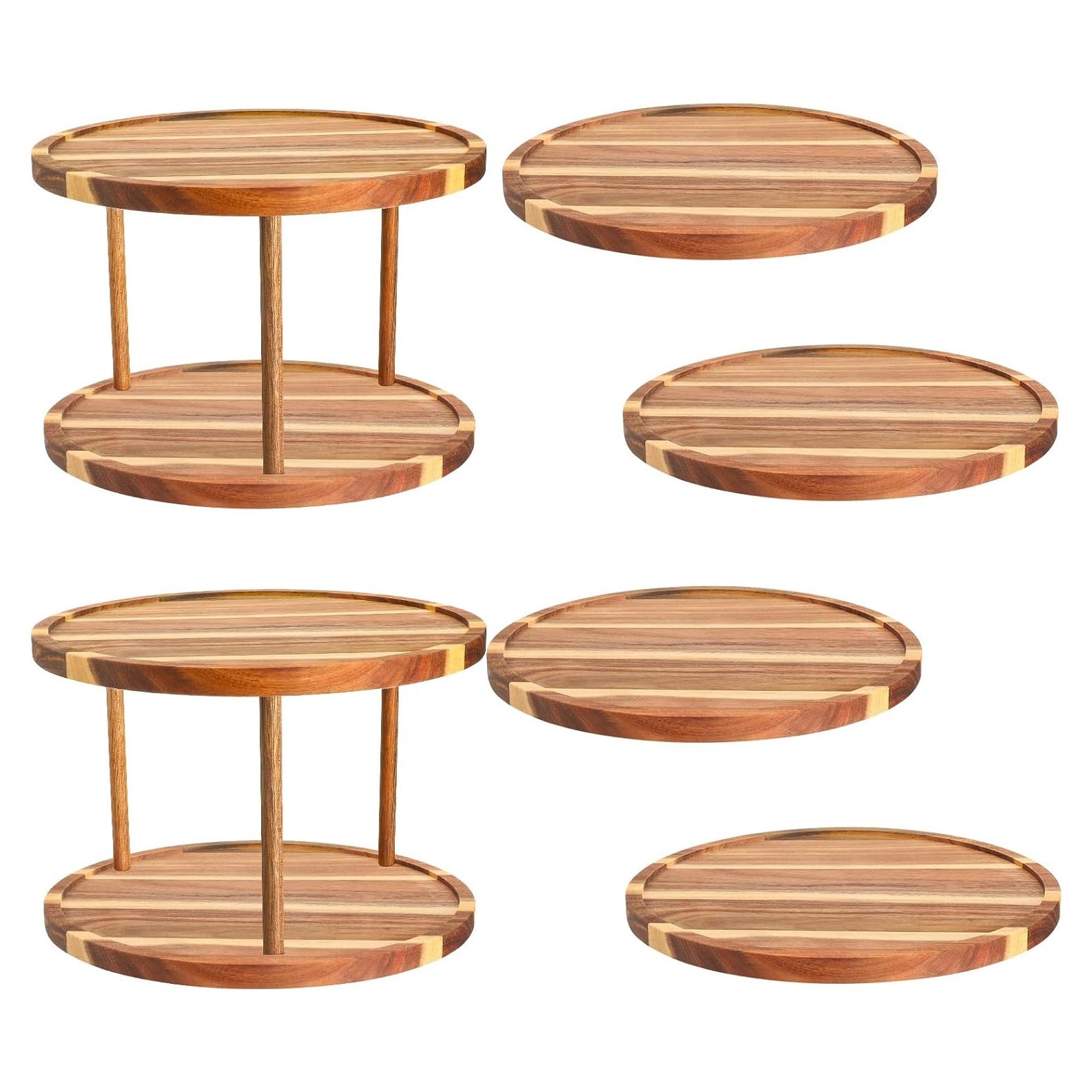 Organizador Lazy Susan de Madera Acacia 2 Niveles 28 cm