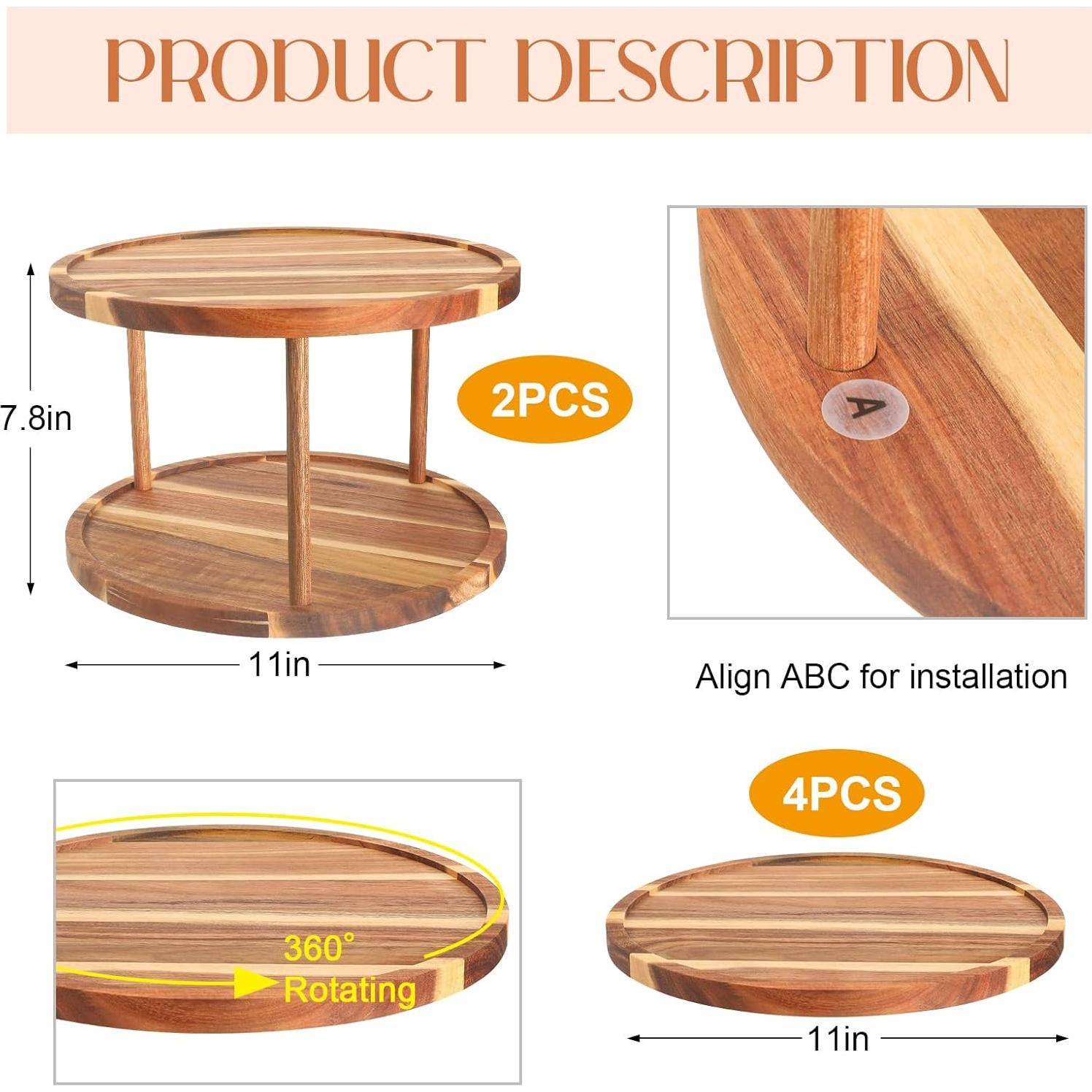 Organizador Lazy Susan de Madera Acacia 2 Niveles 28 cm