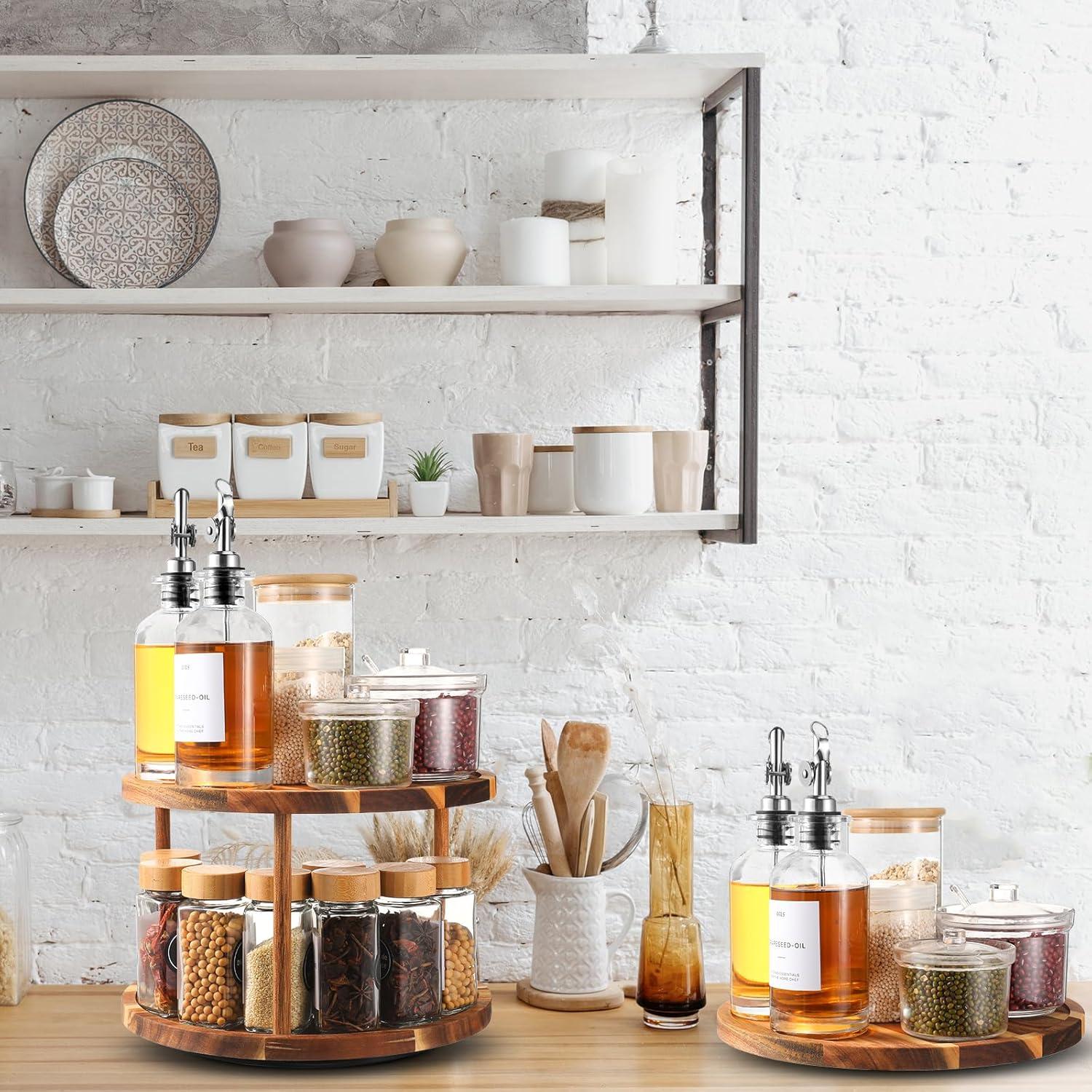 Organizador Lazy Susan de Madera Acacia 2 Niveles 28 cm