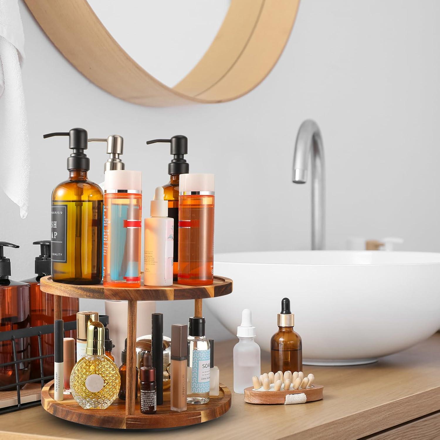 Organizador Lazy Susan de Madera Acacia 2 Niveles 28 cm