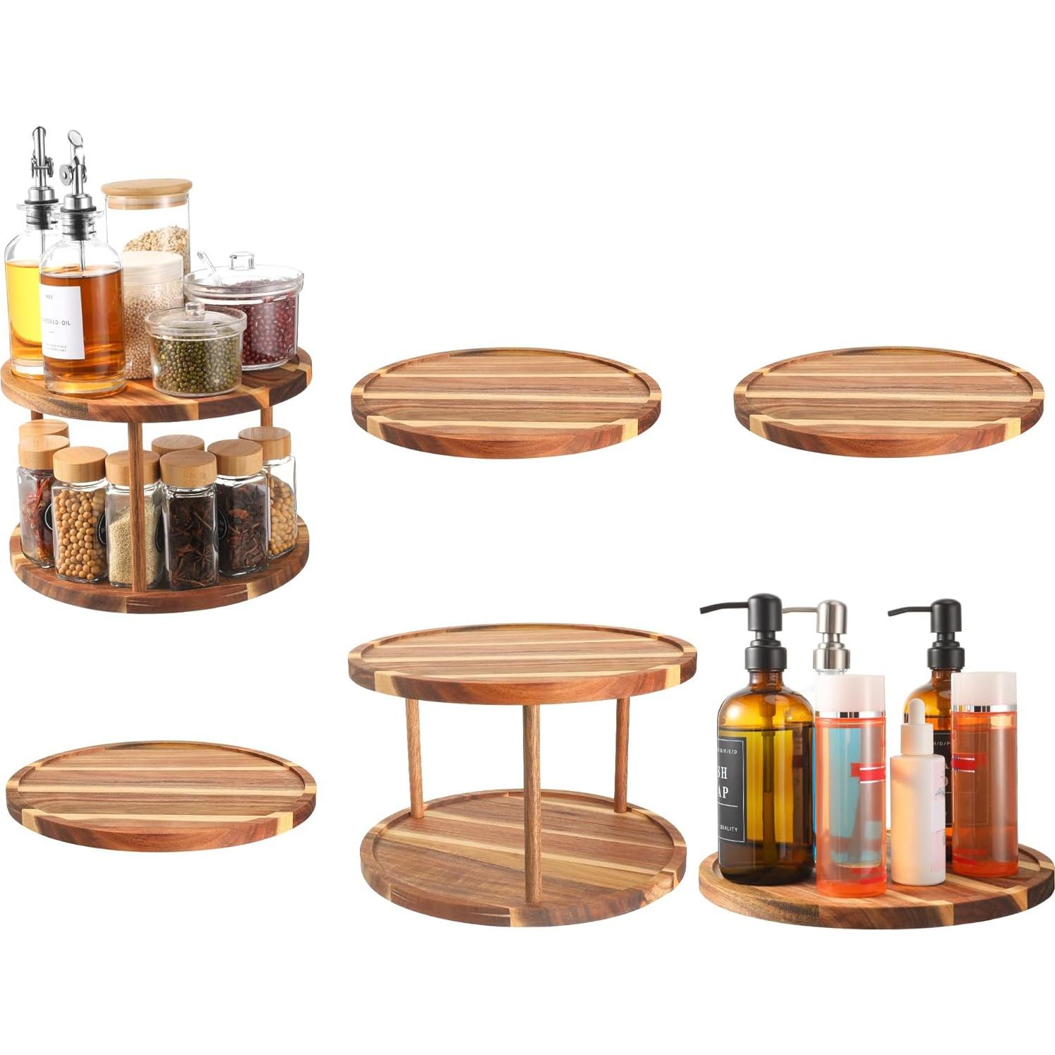 Organizador Lazy Susan de Madera Acacia 2 Niveles 28 cm