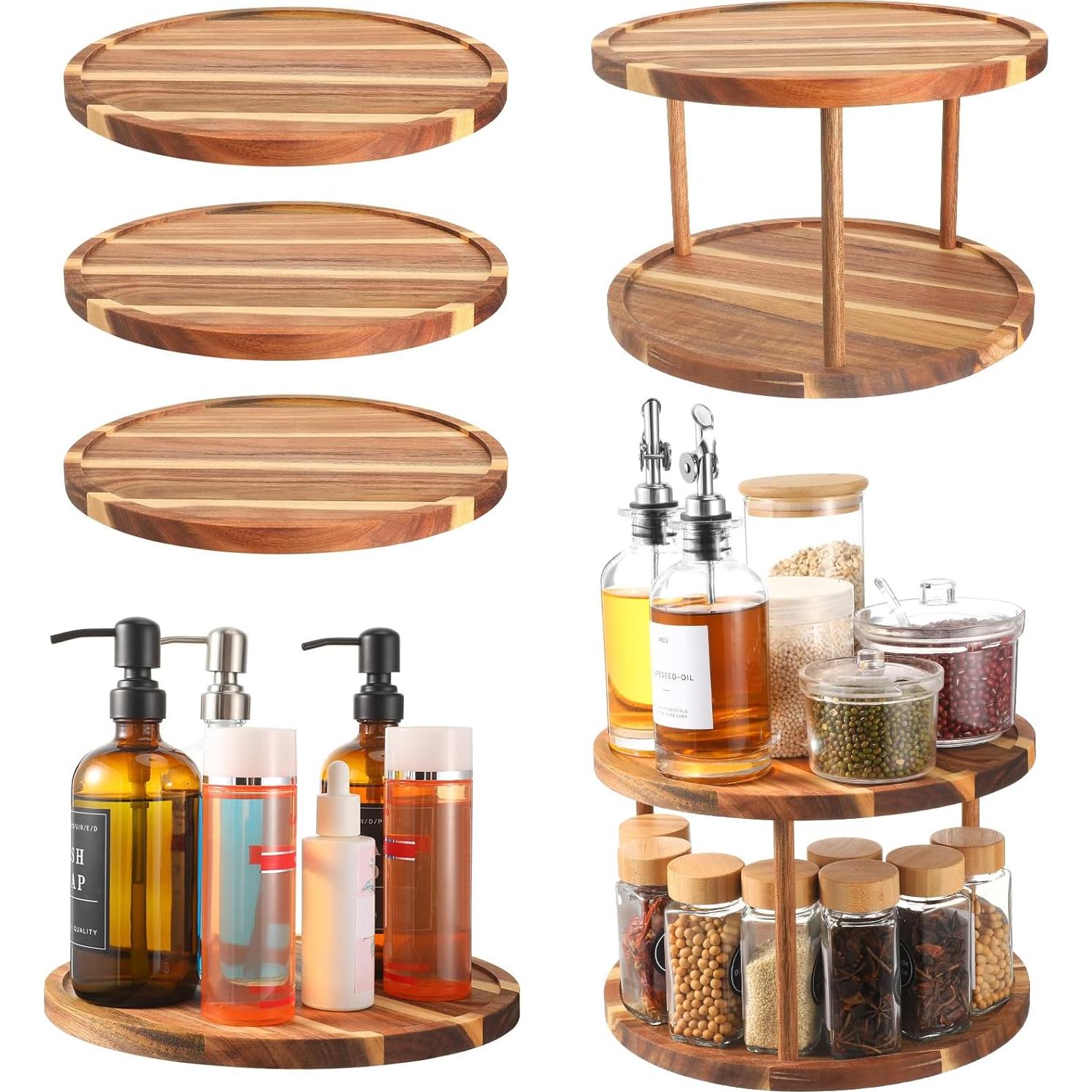 Organizador Lazy Susan de Madera Acacia 2 Niveles 28 cm