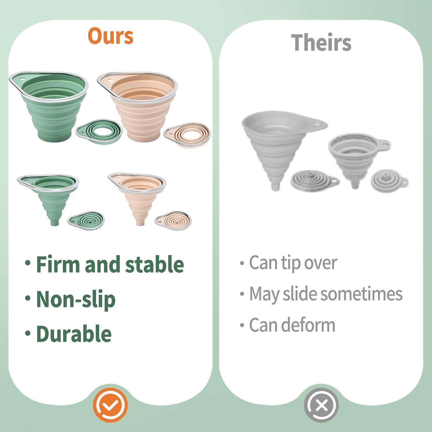 Juego de Embudos Colapsables BooMetCheer de Silicona 2 Piezas Verde