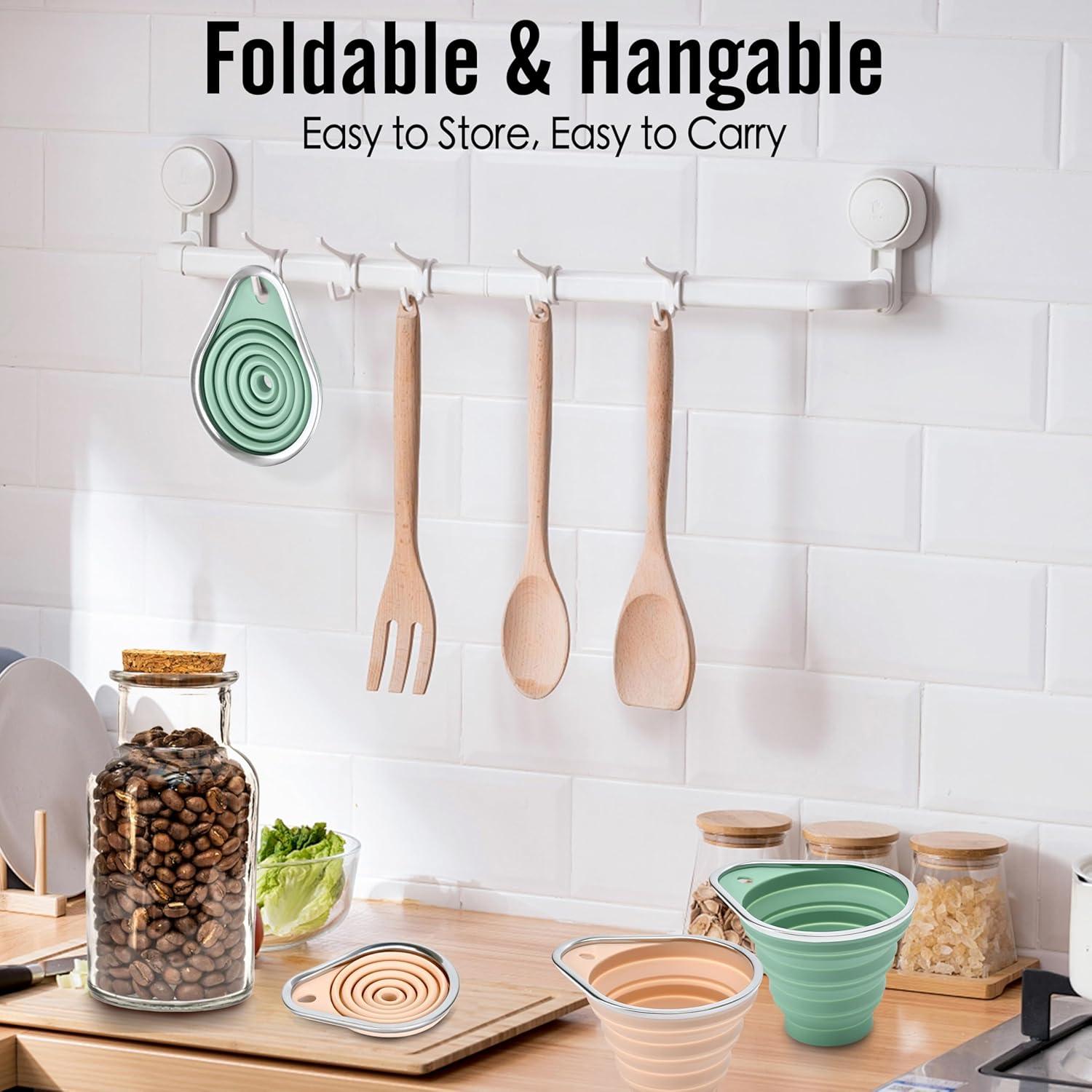 Juego de Embudos Colapsables BooMetCheer de Silicona 2 Piezas Verde