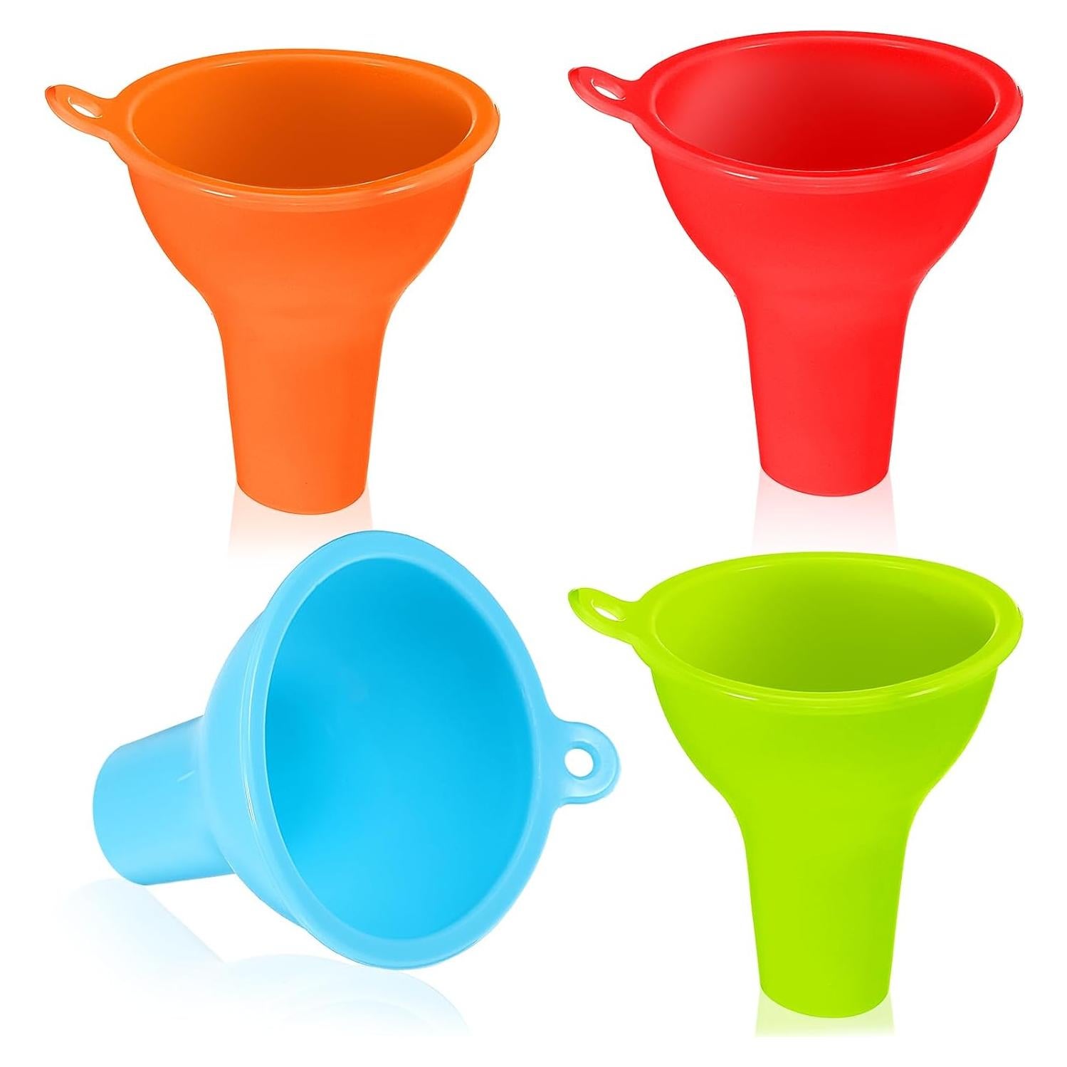 4 Embudos de Silicona ElevateTech Boca Ancha Multicolor 8 cm