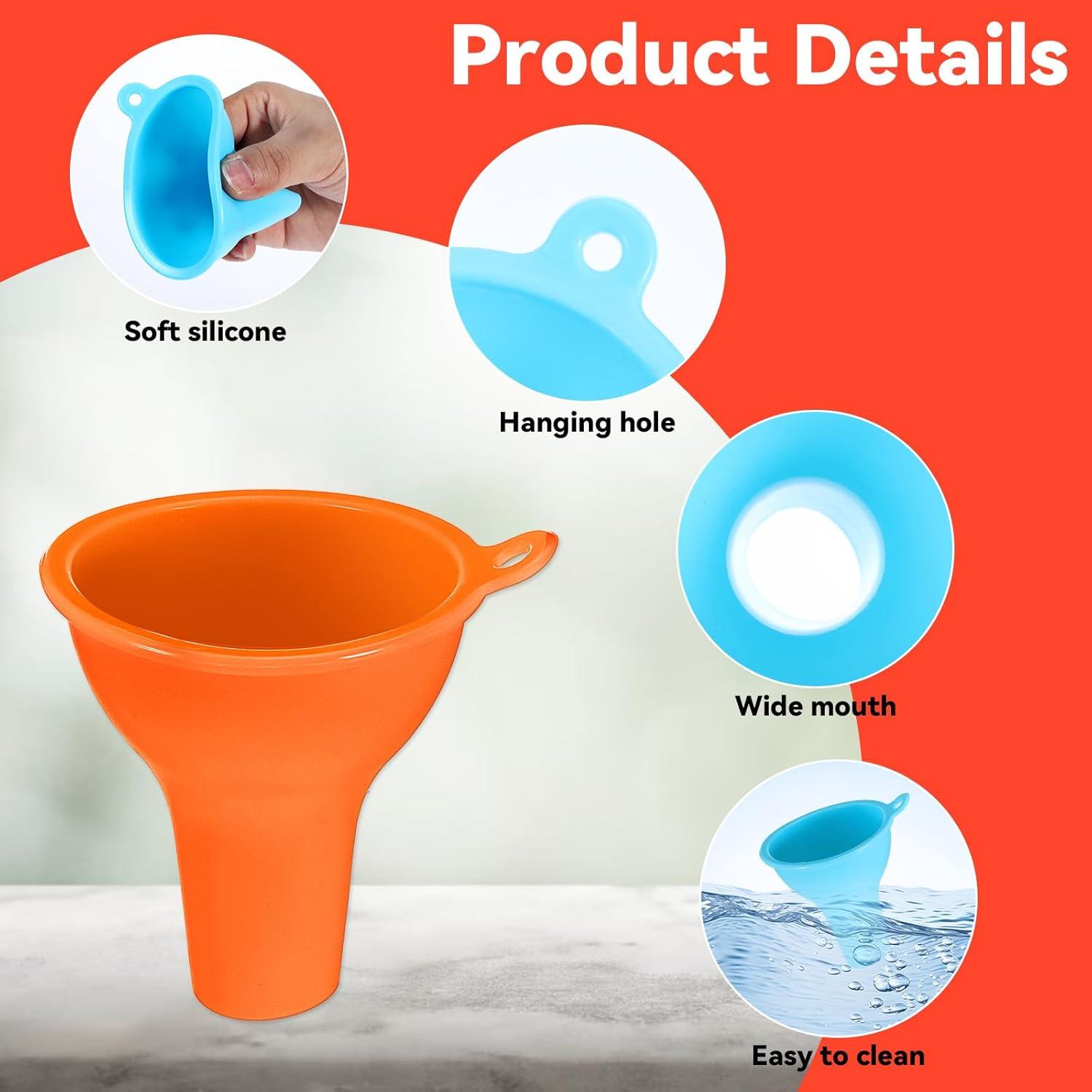 4 Embudos de Silicona ElevateTech Boca Ancha Multicolor 8 cm