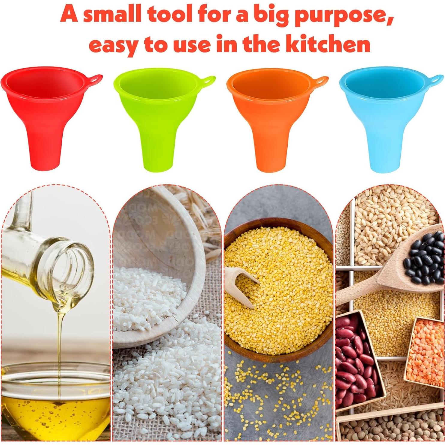 4 Embudos de Silicona ElevateTech Boca Ancha Multicolor 8 cm