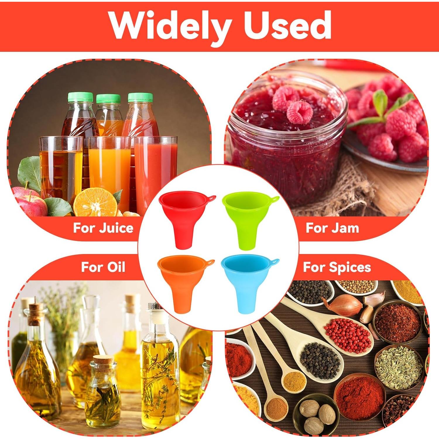 4 Embudos de Silicona ElevateTech Boca Ancha Multicolor 8 cm