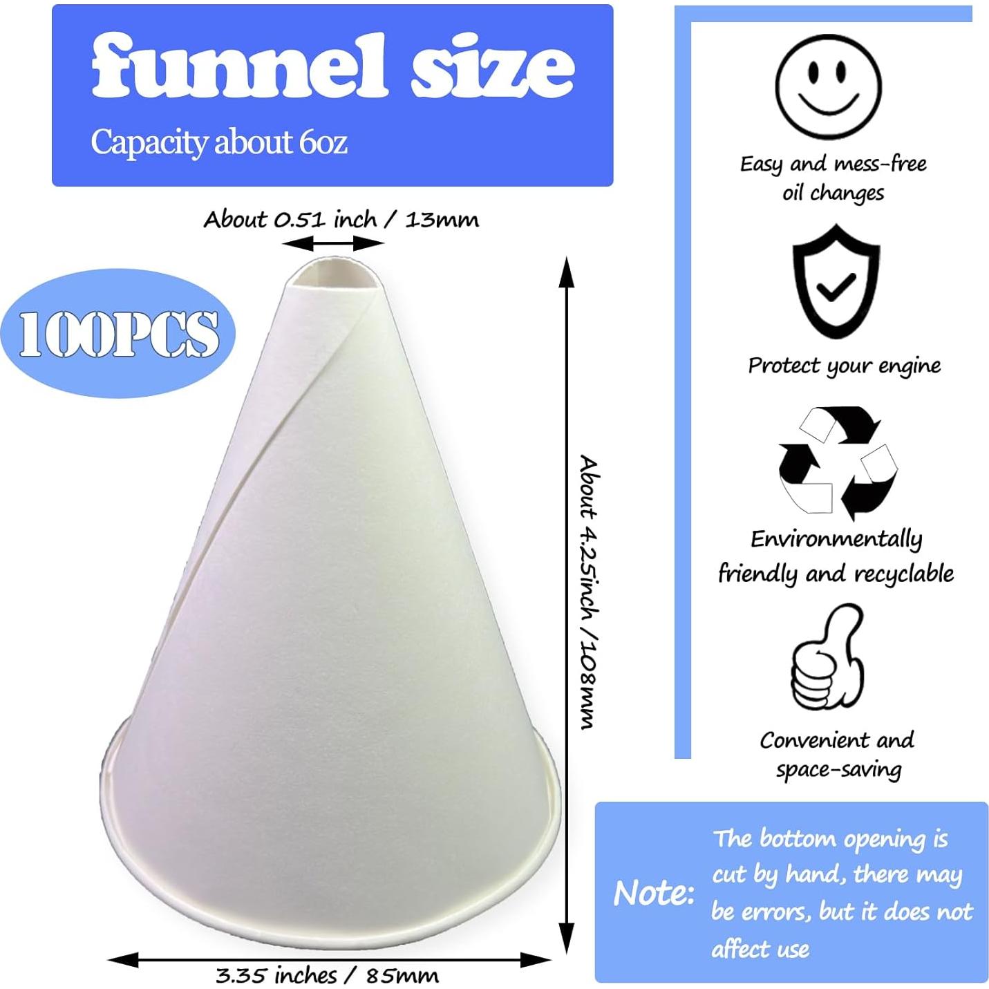 100 Embudos de Papel Desechables Euslbak para Aceite 8.5cm