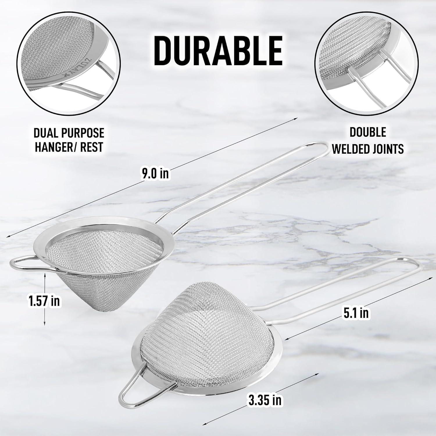 Colador de Malla Fina Zulay Kitchen Acero Inoxidable 22.9x8.5cm