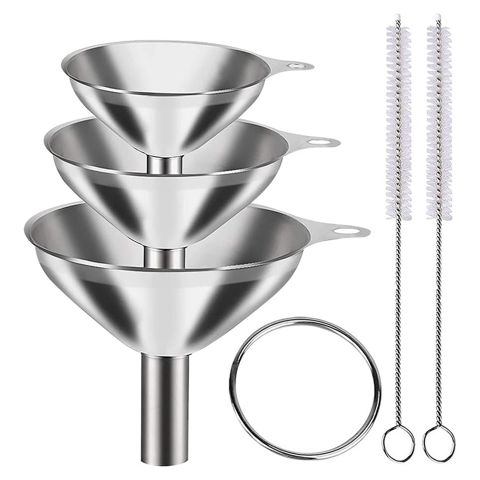 Set de 3 Embudos de Acero Inoxidable GSHLLO con 2 Cepillos