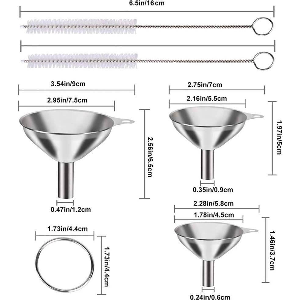 Set de 3 Embudos de Acero Inoxidable GSHLLO con 2 Cepillos