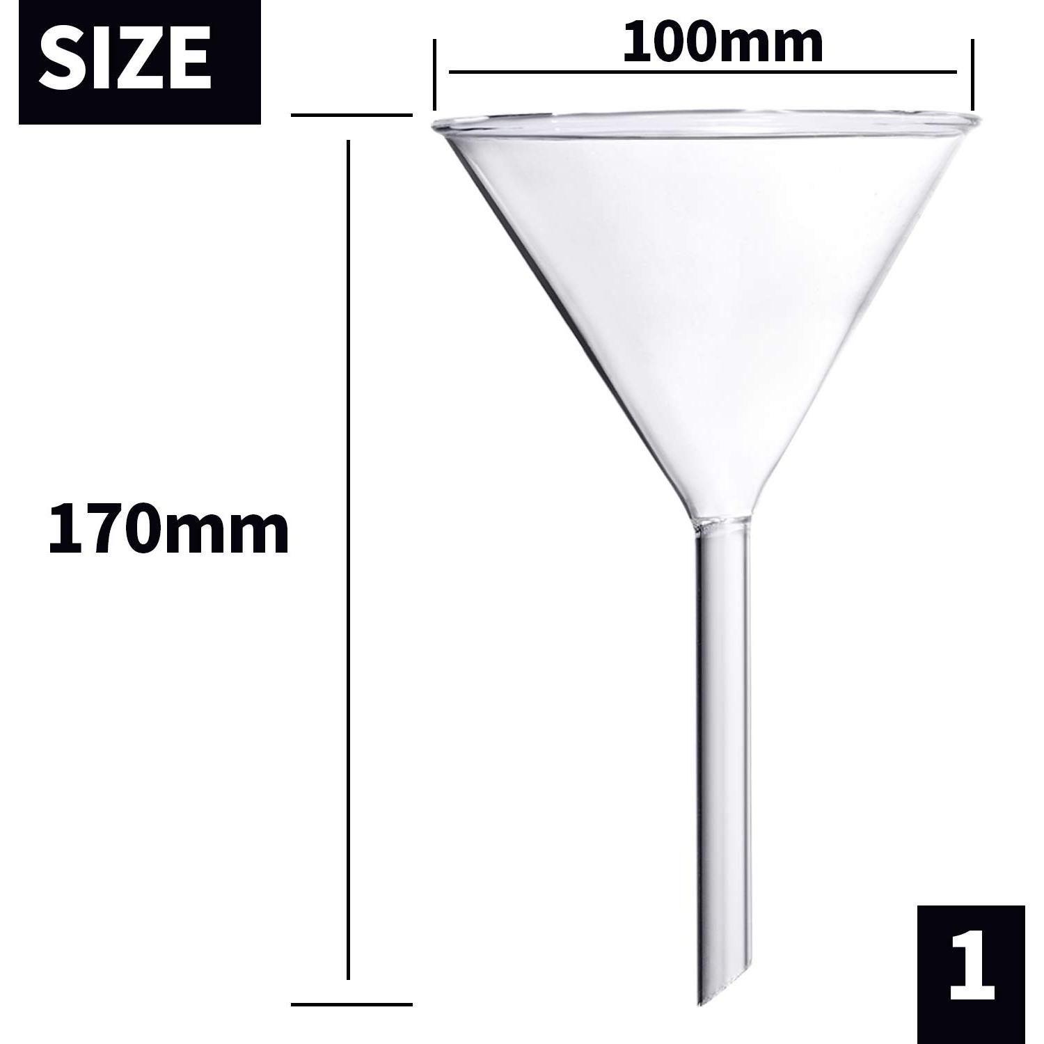 Juego de Embudos de Vidrio Borosilicato 4 Piezas 100mm 75mm 50mm 40mm