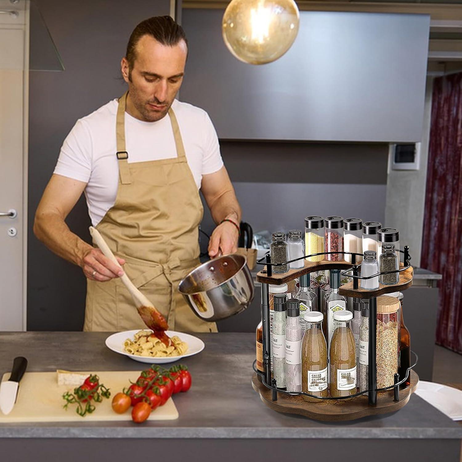 Organizador Lazy Susan Rzoklot 26 cm 2 Niveles Ajustable Madera