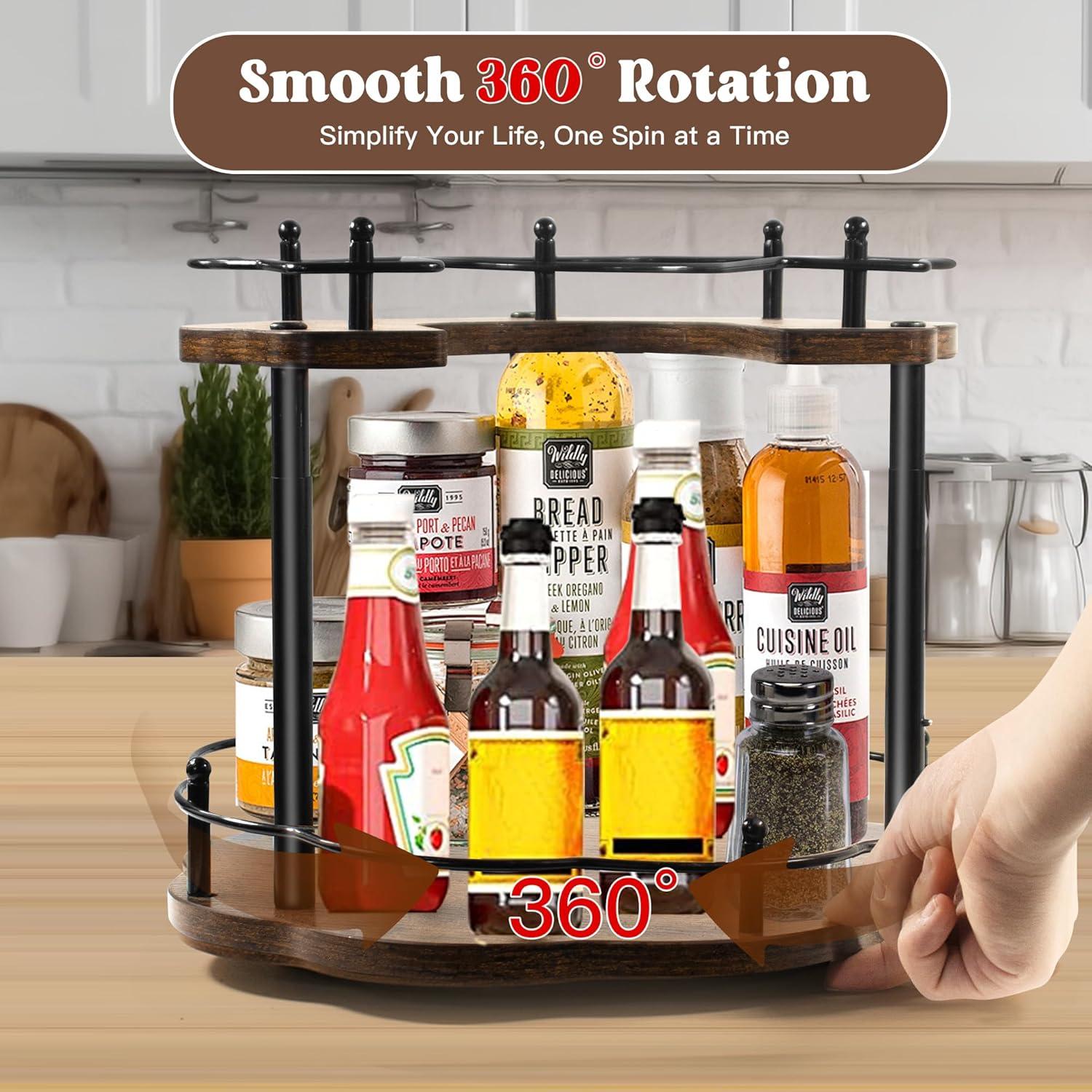 Organizador Lazy Susan Rzoklot 26 cm 2 Niveles Ajustable Madera