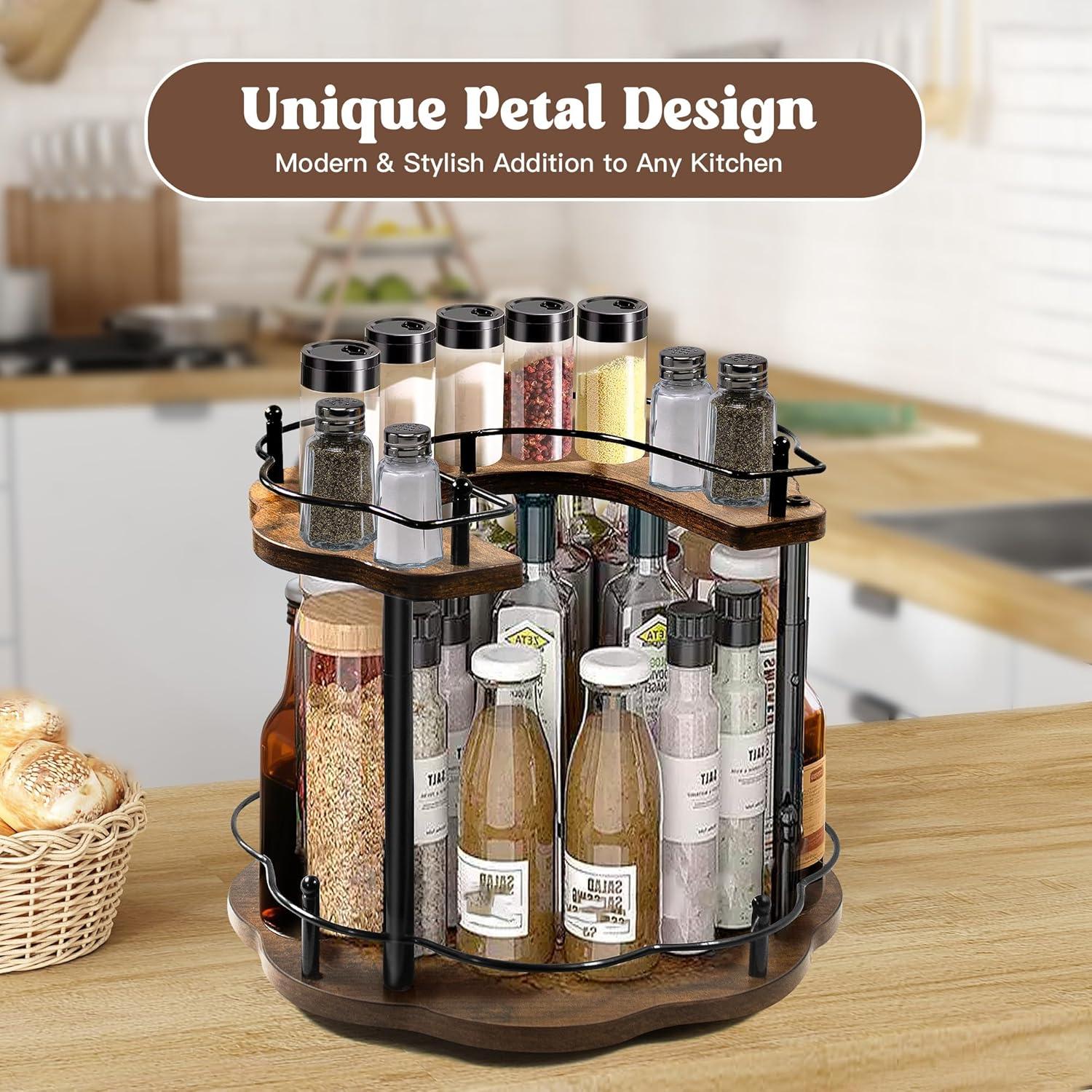 Organizador Lazy Susan Rzoklot 26 cm 2 Niveles Ajustable Madera