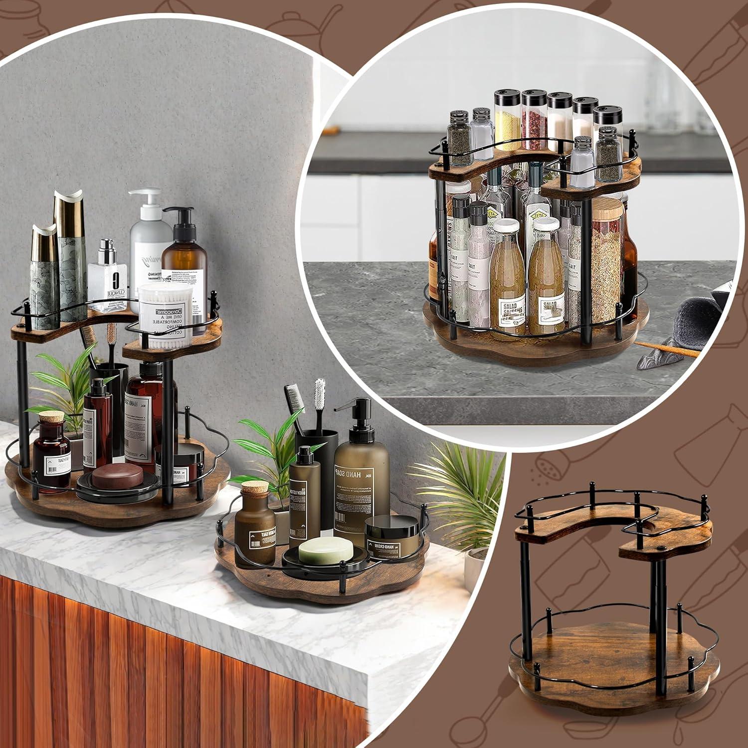 Organizador Lazy Susan Rzoklot 26 cm 2 Niveles Ajustable Madera