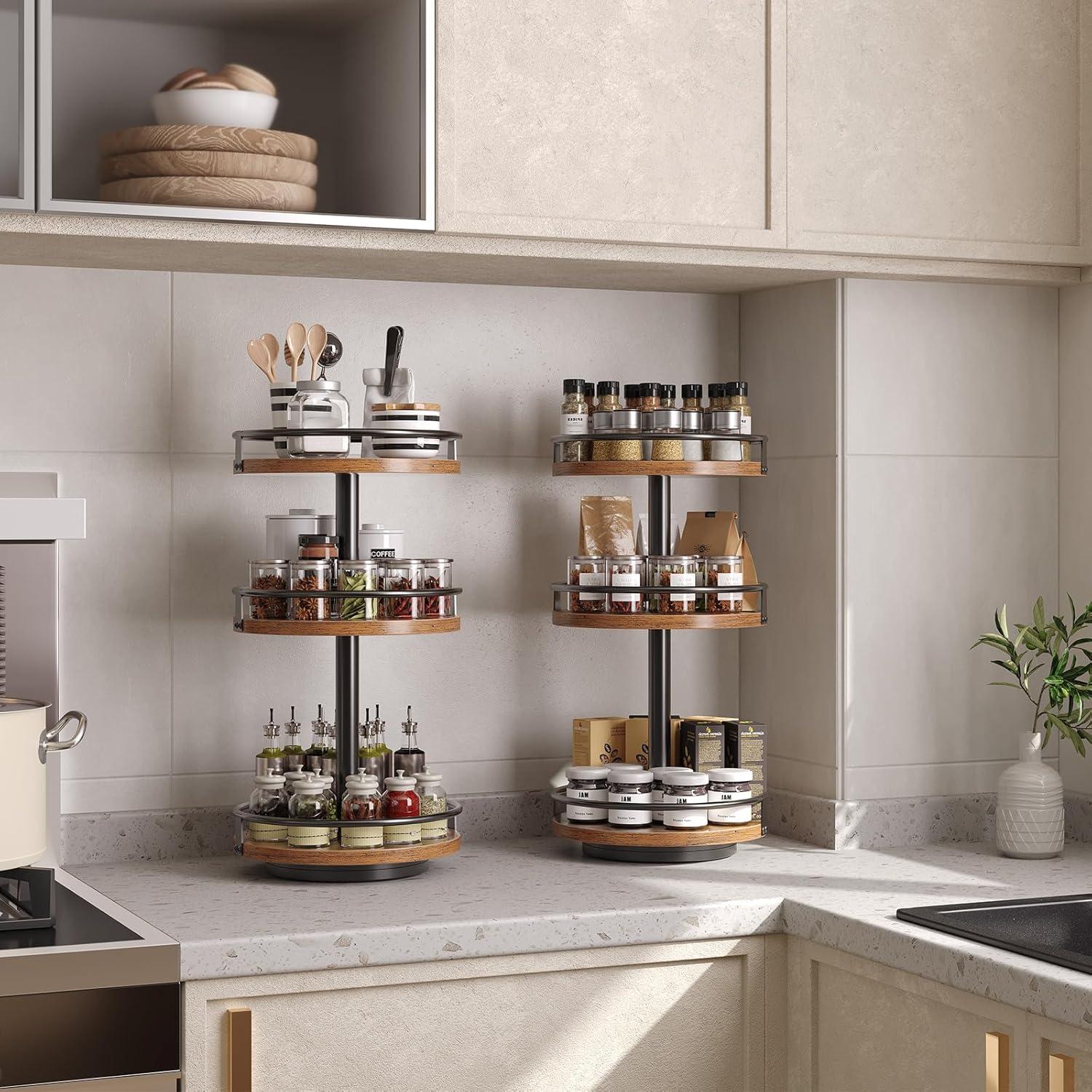 Estante Giratorio para Especias HOOBRO 3 Niveles 360° Marrón