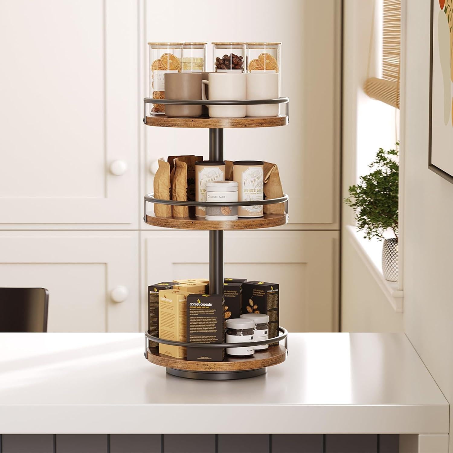 Estante Giratorio para Especias HOOBRO 3 Niveles 360° Marrón