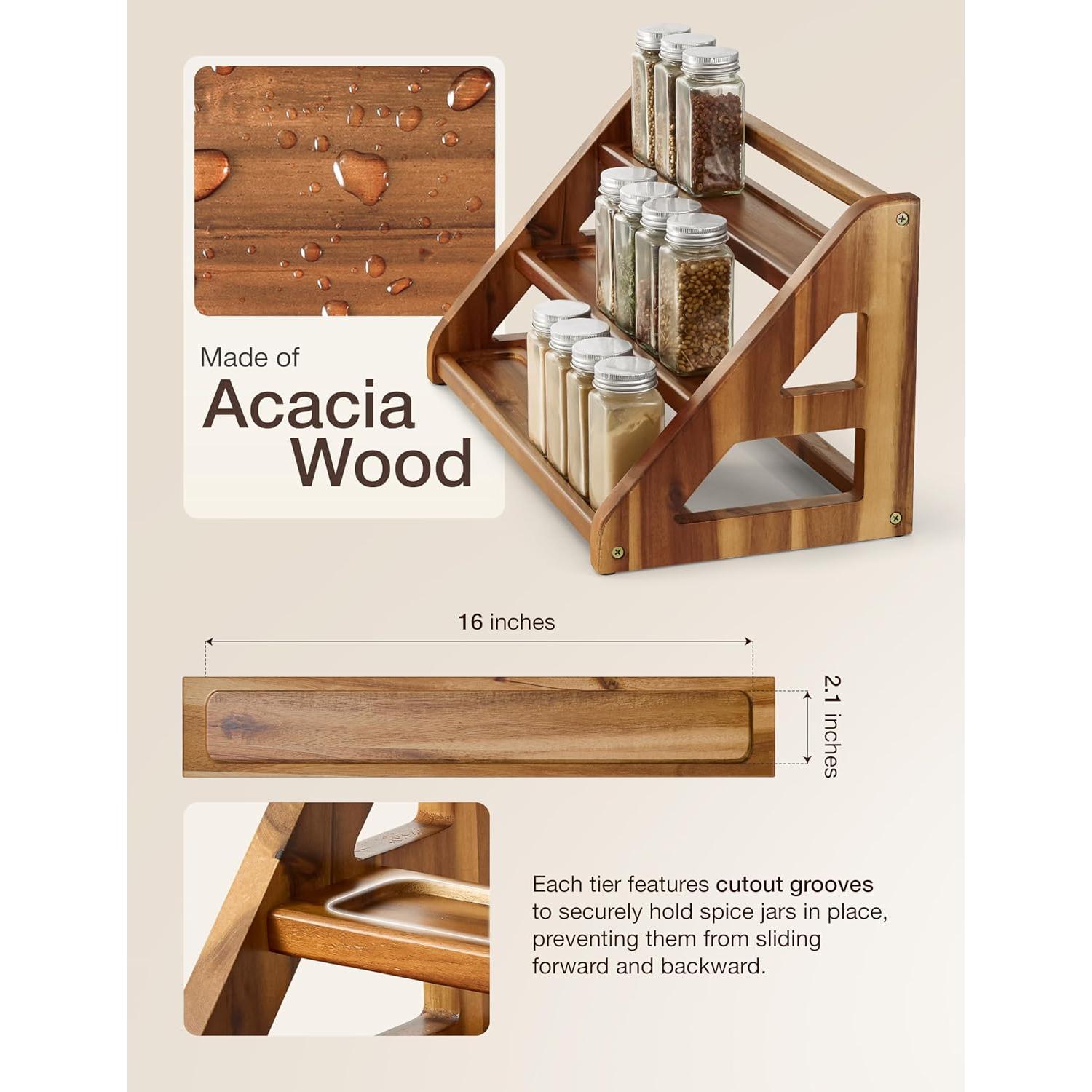 Estante de Especias de Madera Tinamo para 24 Tarros - 3 Niveles