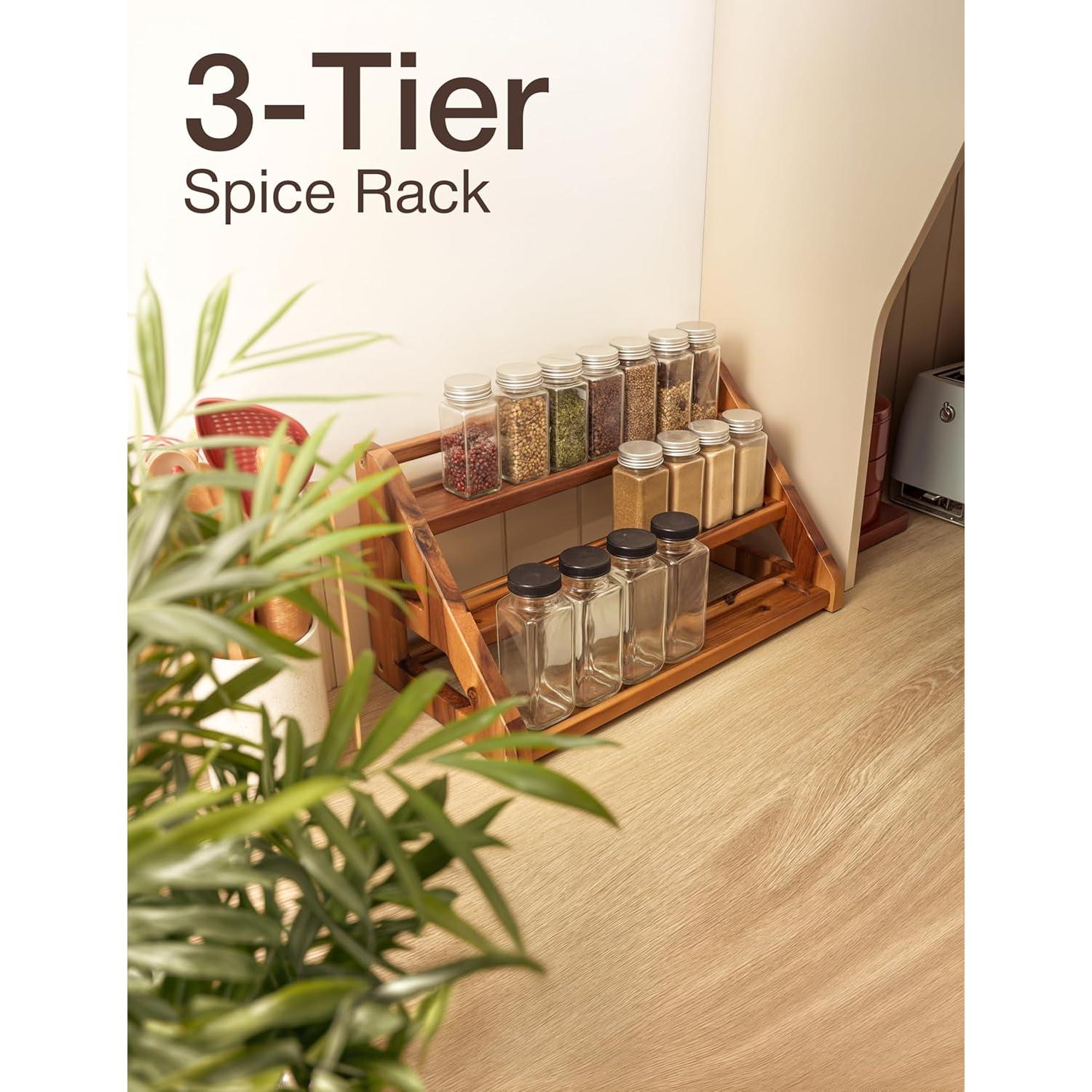 Estante de Especias de Madera Tinamo para 24 Tarros - 3 Niveles