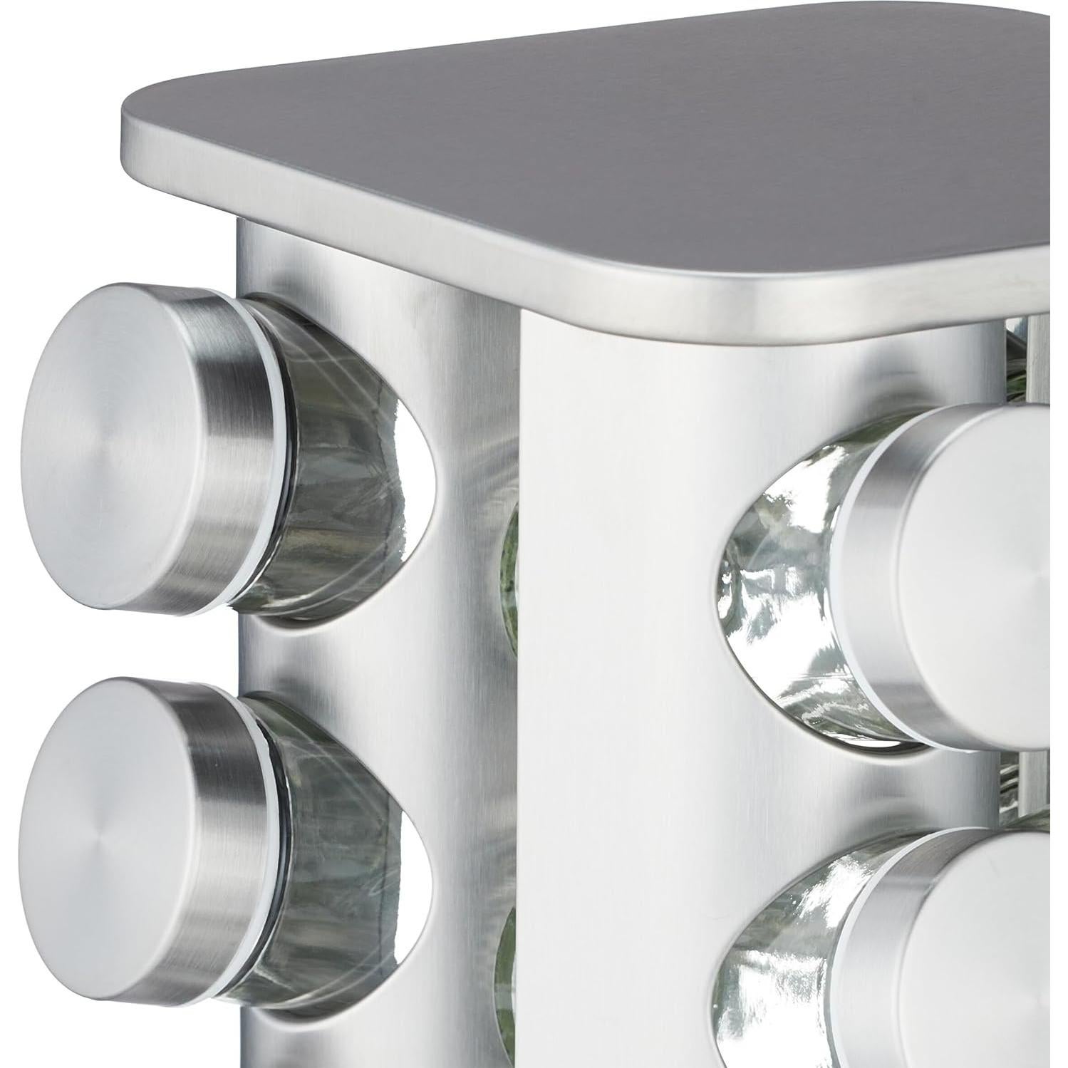 Carrusel de Especias Relaxdays, 20 Tarros, Acero Inoxidable, Plata
